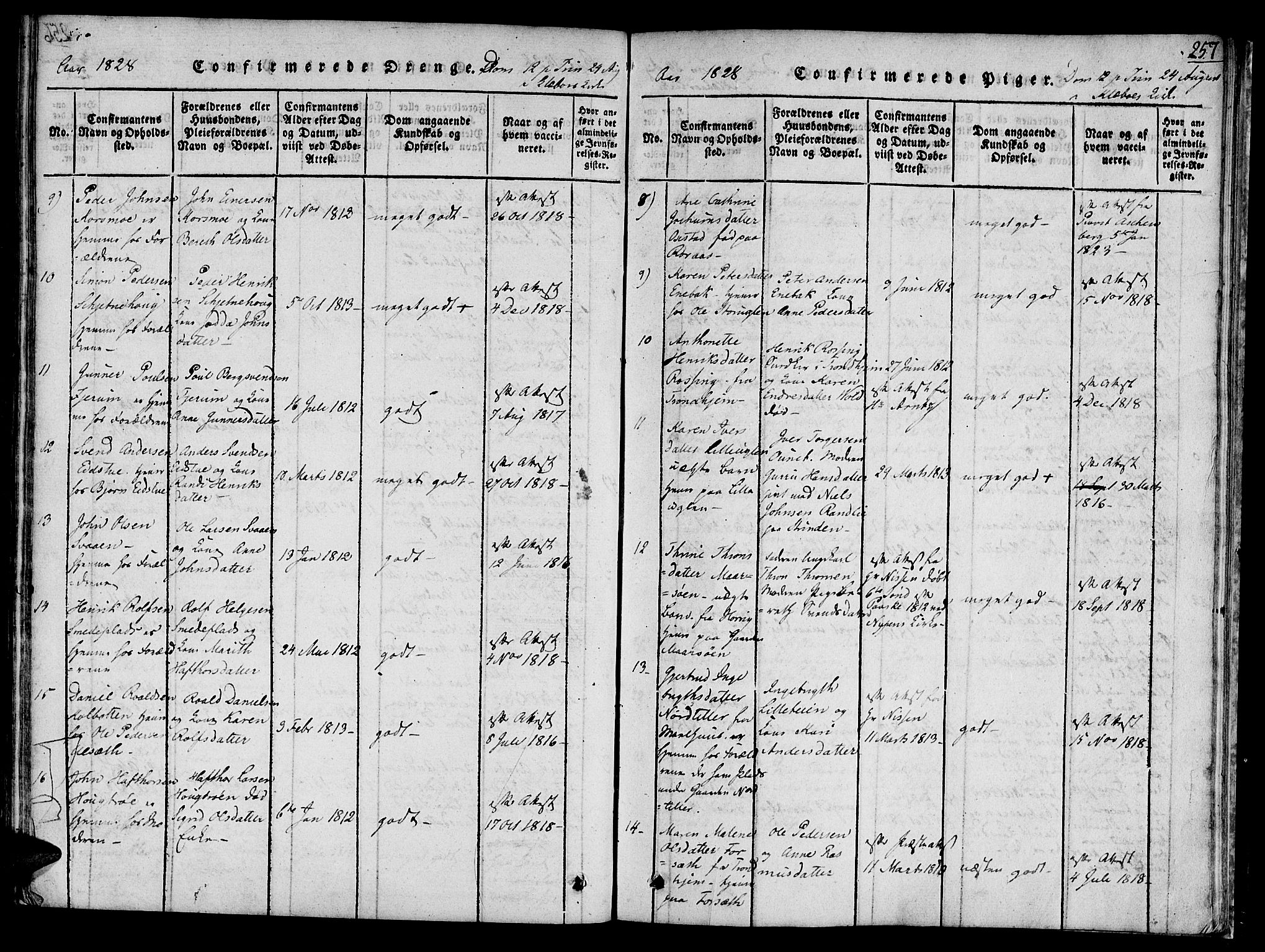 Ministerialprotokoller, klokkerbøker og fødselsregistre - Sør-Trøndelag, SAT/A-1456/618/L0439: Parish register (official) no. 618A04 /1, 1816-1843, p. 257