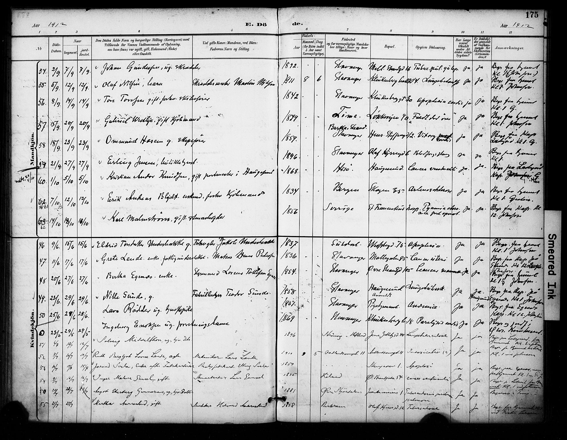 Domkirken sokneprestkontor, AV/SAST-A-101812/001/30/30BA/L0032: Parish register (official) no. A 31, 1896-1917, p. 175