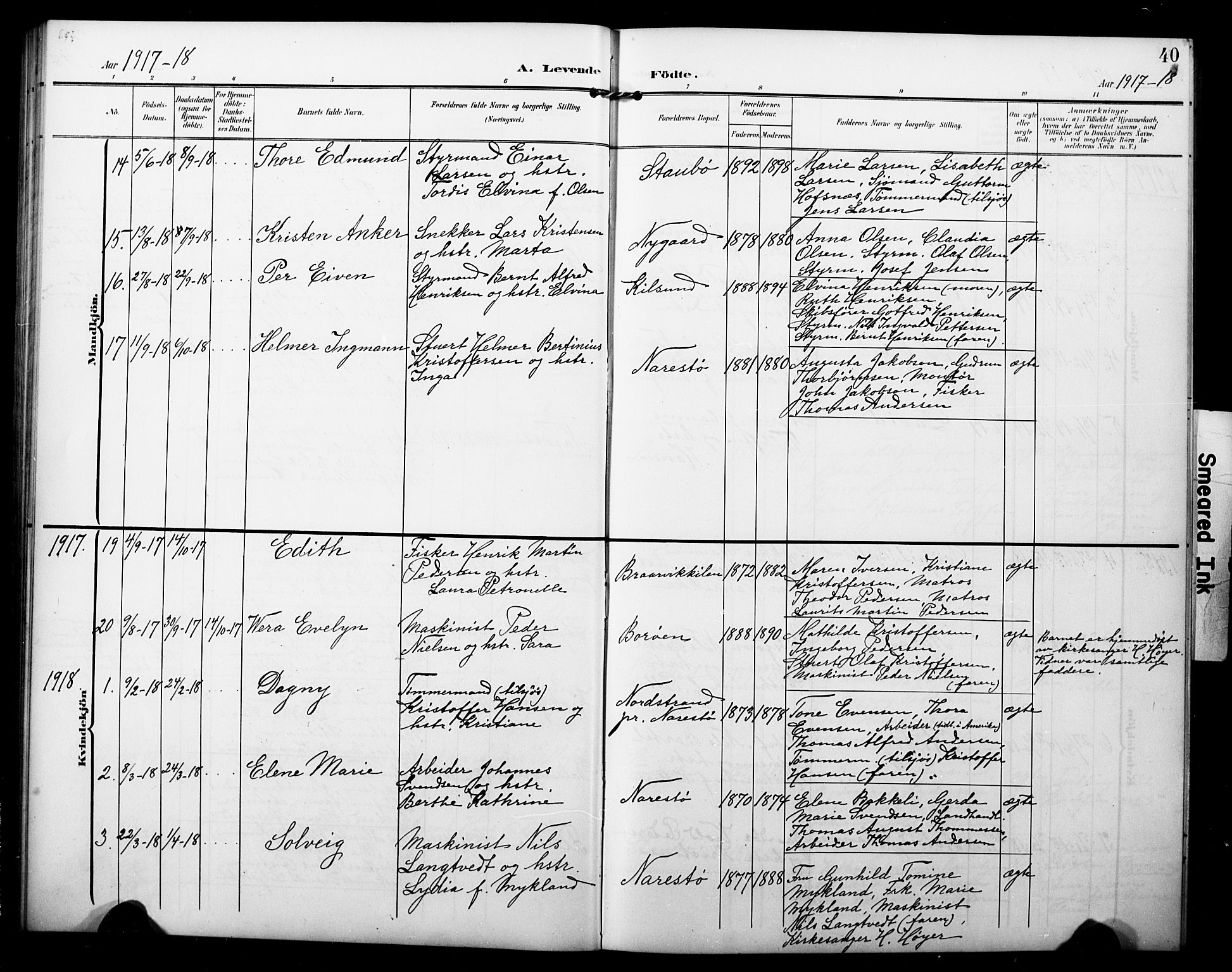 Dypvåg sokneprestkontor, AV/SAK-1111-0007/F/Fb/Fbb/L0005: Parish register (copy) no. B 5, 1905-1924, p. 40