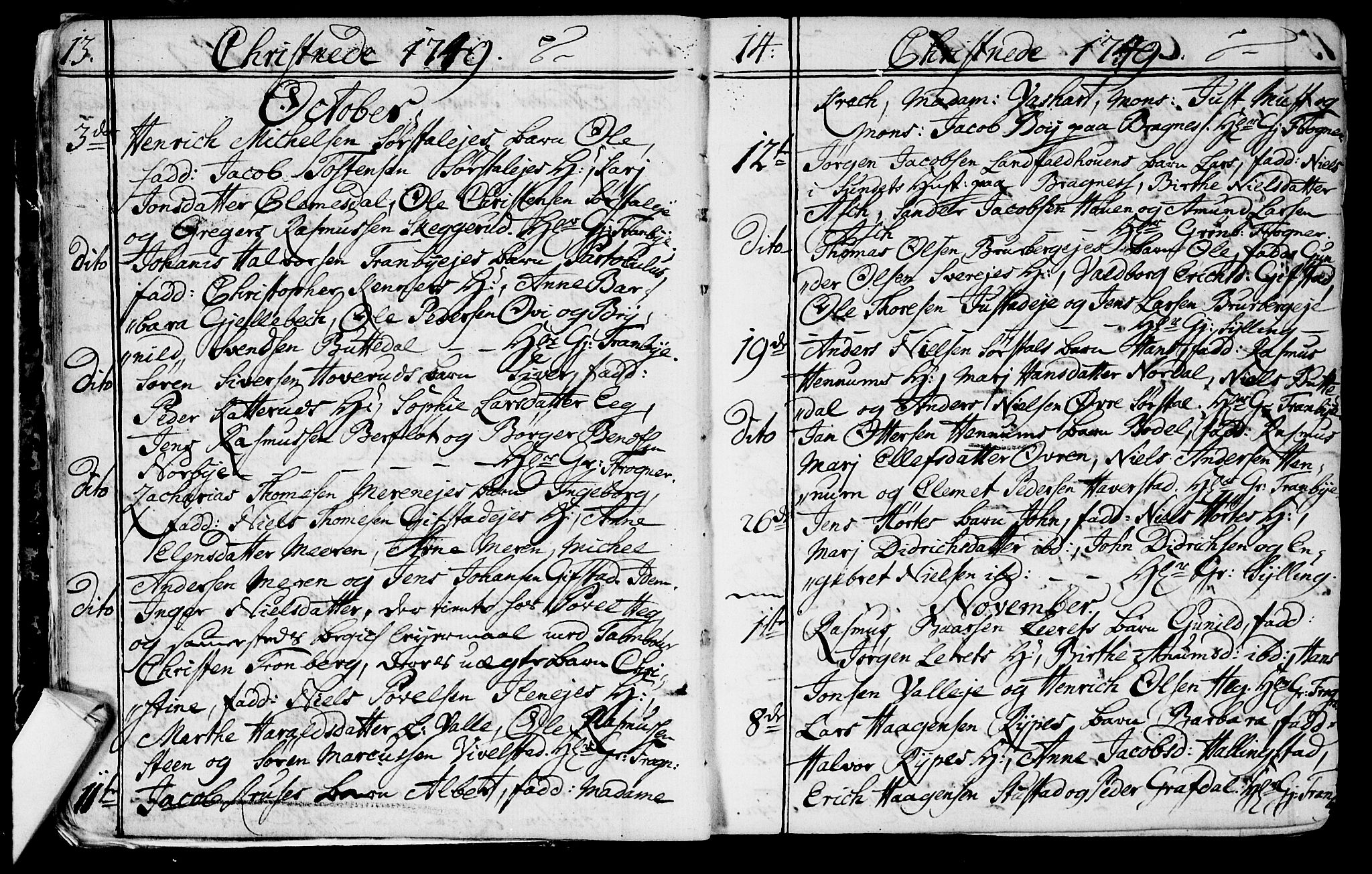 Lier kirkebøker, AV/SAKO-A-230/F/Fa/L0004: Parish register (official) no. I 4, 1749-1764, p. 13-14