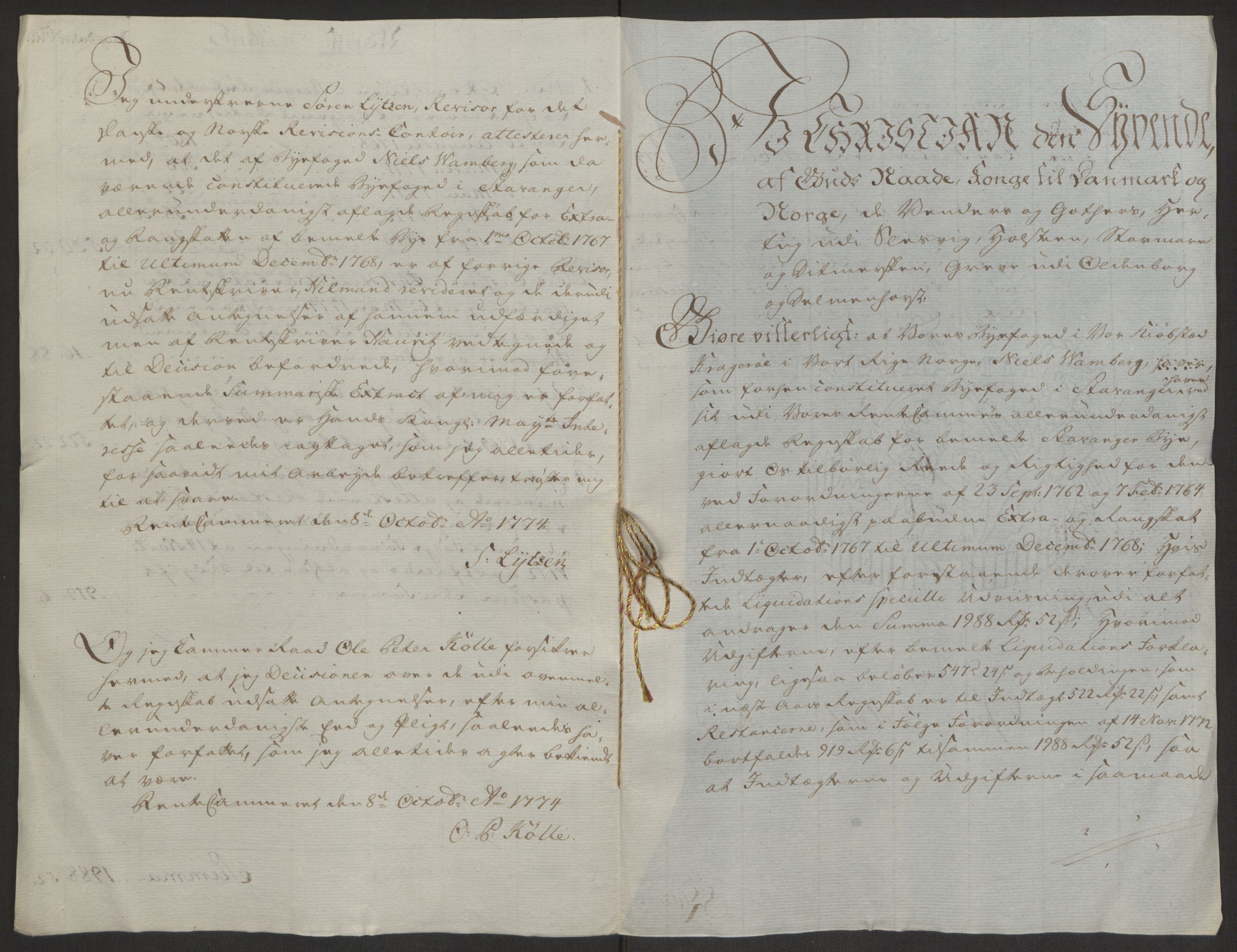 Rentekammeret inntil 1814, Reviderte regnskaper, Byregnskaper, AV/RA-EA-4066/R/Ro/L0305/0001: [O6] Kontribusjonsregnskap / Ekstraskatt, 1762-1768, p. 344