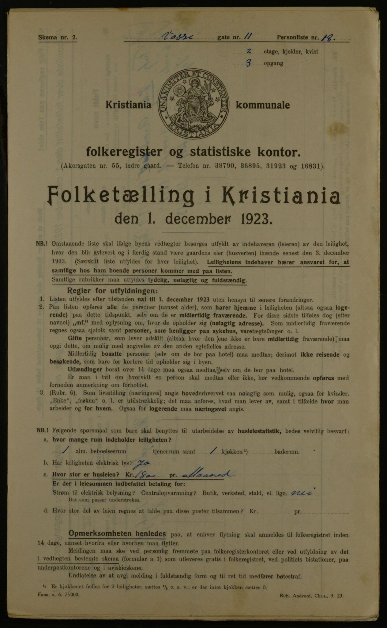 OBA, Municipal Census 1923 for Kristiania, 1923, p. 138516