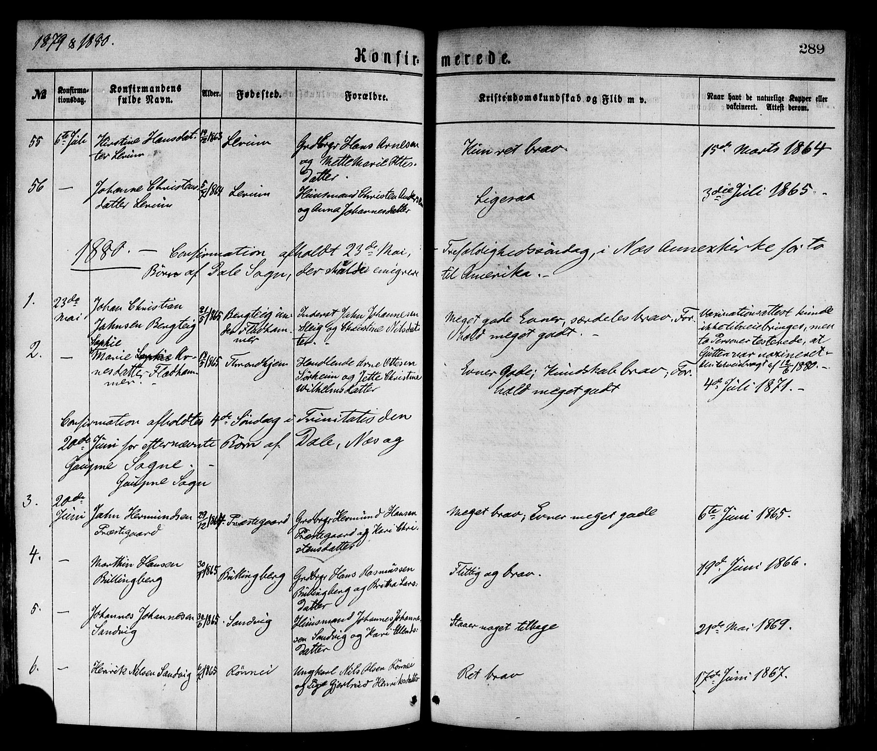 Luster sokneprestembete, SAB/A-81101/H/Haa/Haaa/L0010: Parish register (official) no. A 10, 1871-1886, p. 289