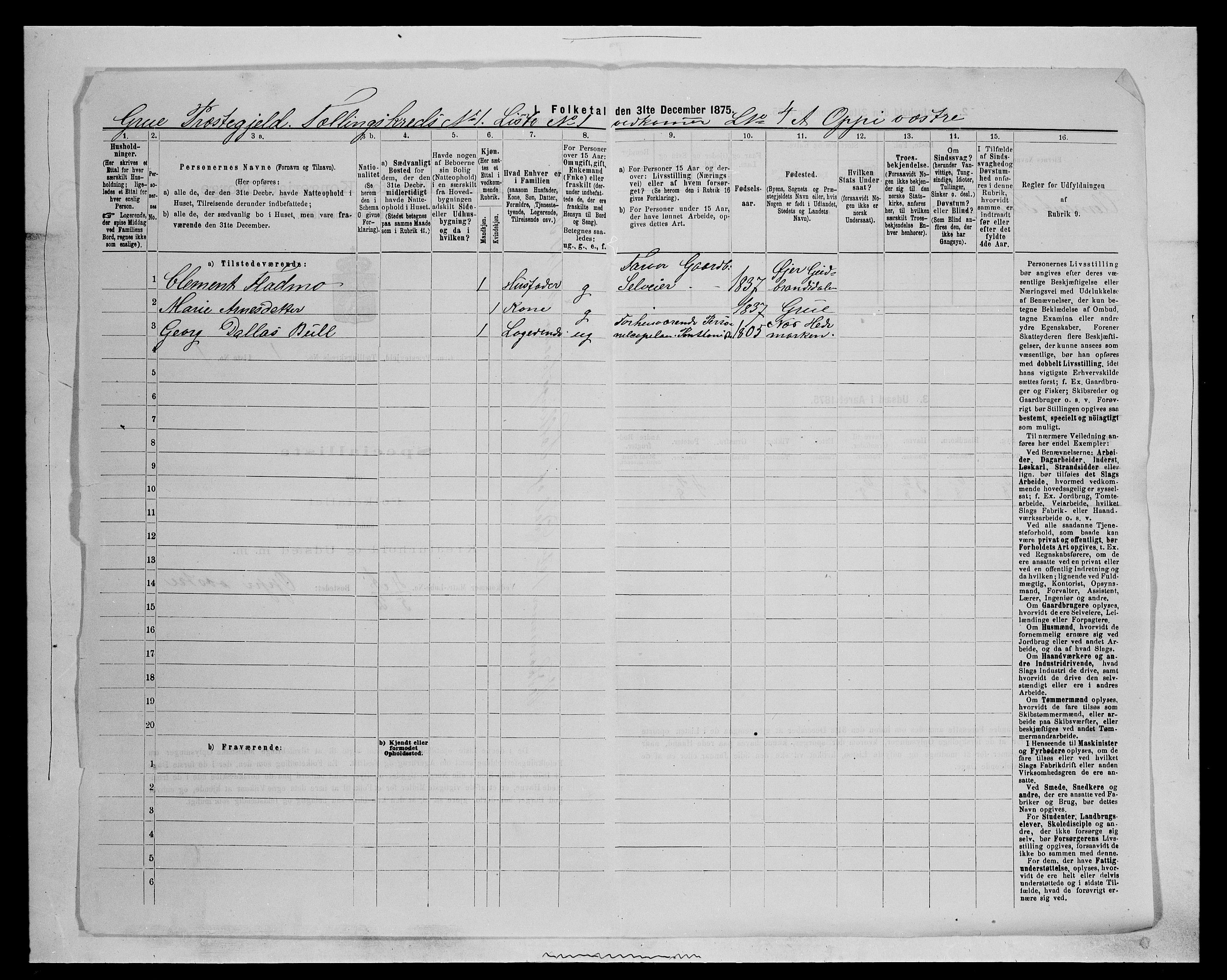 SAH, 1875 census for 0423P Grue, 1875, p. 154