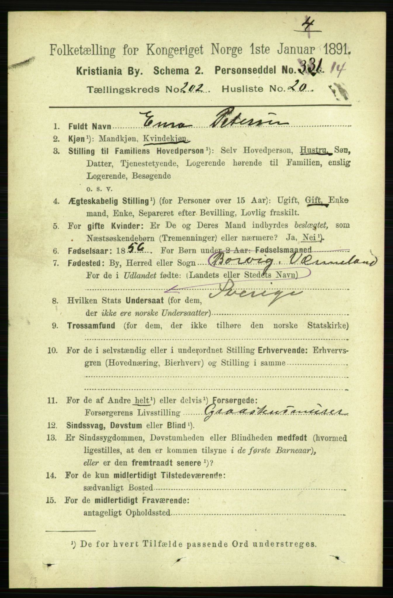 RA, 1891 census for 0301 Kristiania, 1891, p. 121855