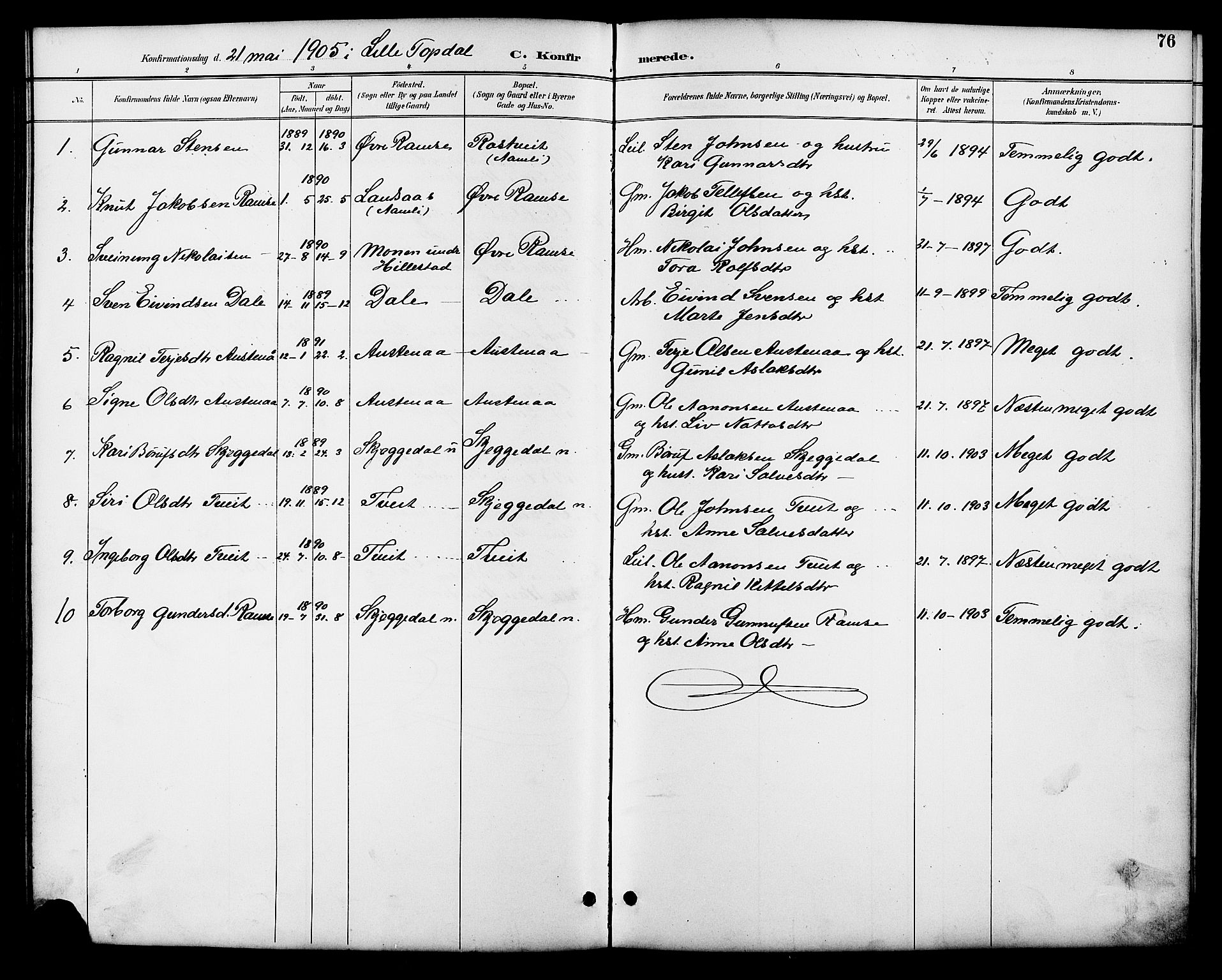 Åmli sokneprestkontor, SAK/1111-0050/F/Fb/Fbb/L0002: Parish register (copy) no. B 2, 1890-1905, p. 76