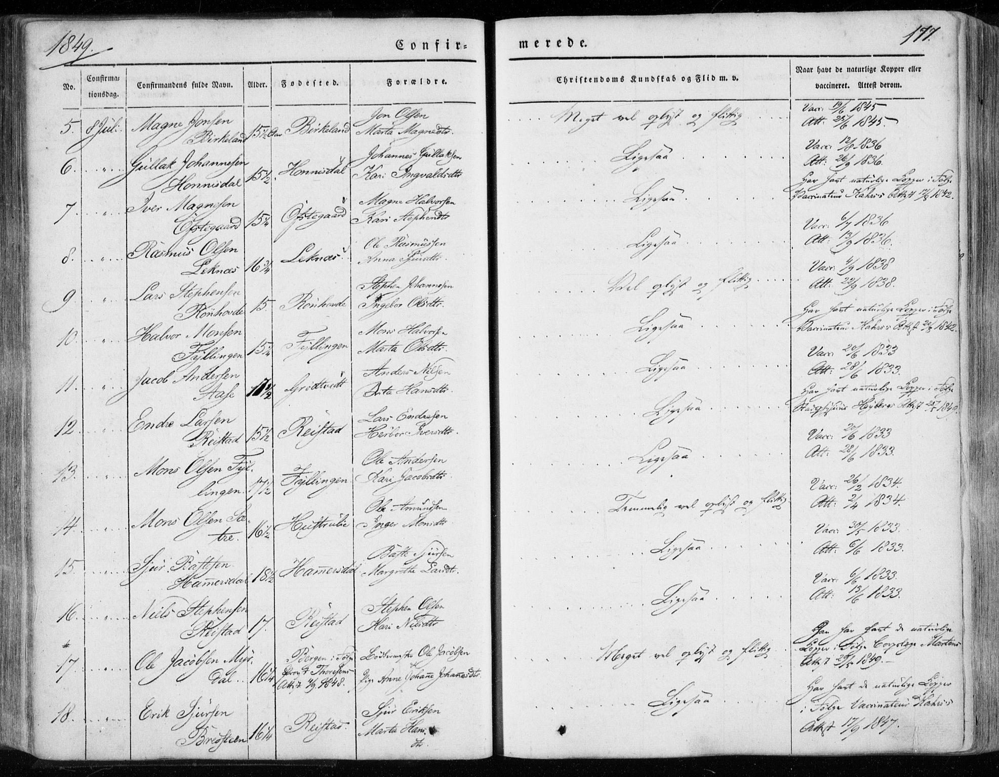 Hamre sokneprestembete, SAB/A-75501/H/Ha/Haa/Haaa/L0013: Parish register (official) no. A 13, 1846-1857, p. 177