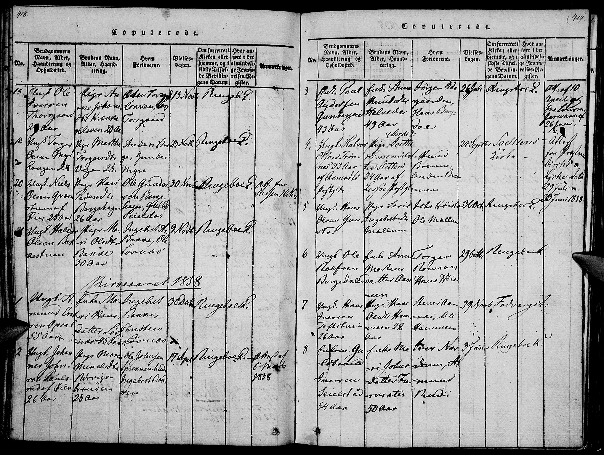 Ringebu prestekontor, AV/SAH-PREST-082/H/Ha/Haa/L0004: Parish register (official) no. 4, 1821-1839, p. 418-419