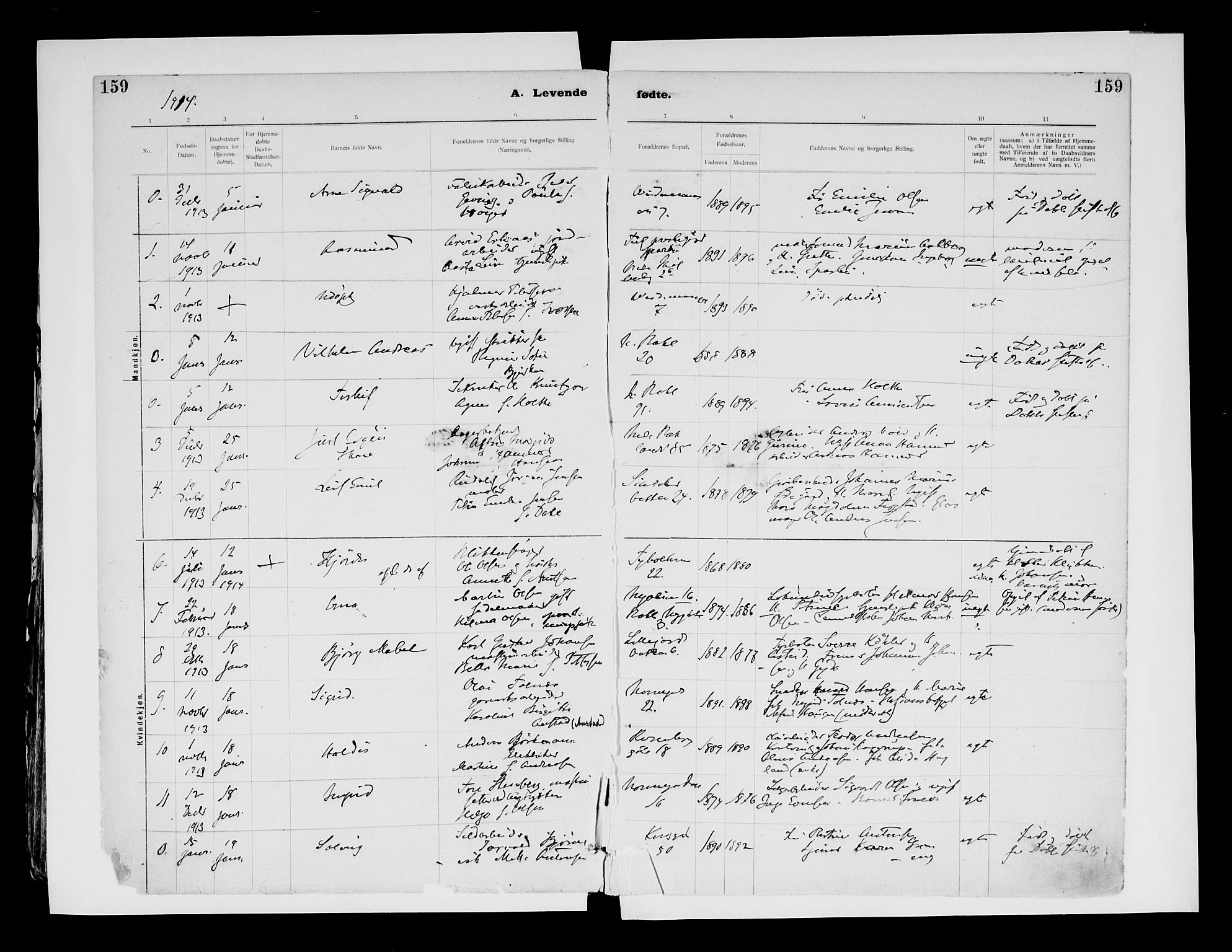 Ministerialprotokoller, klokkerbøker og fødselsregistre - Sør-Trøndelag, SAT/A-1456/604/L0203: Parish register (official) no. 604A23, 1908-1916, p. 159