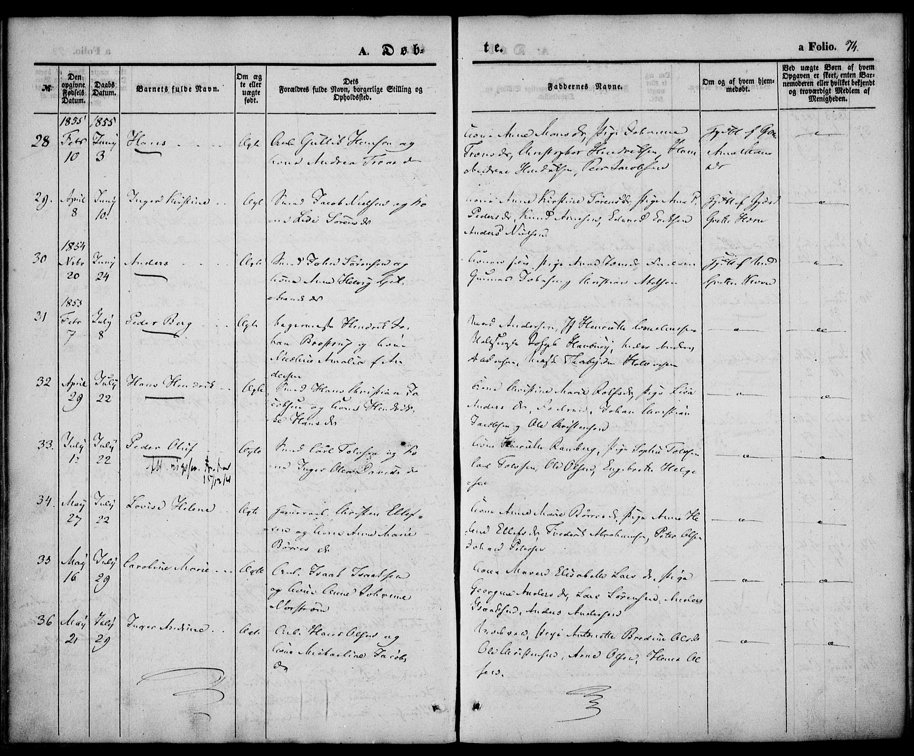 Larvik kirkebøker, SAKO/A-352/F/Fb/L0003: Parish register (official) no. II 3, 1842-1856, p. 74