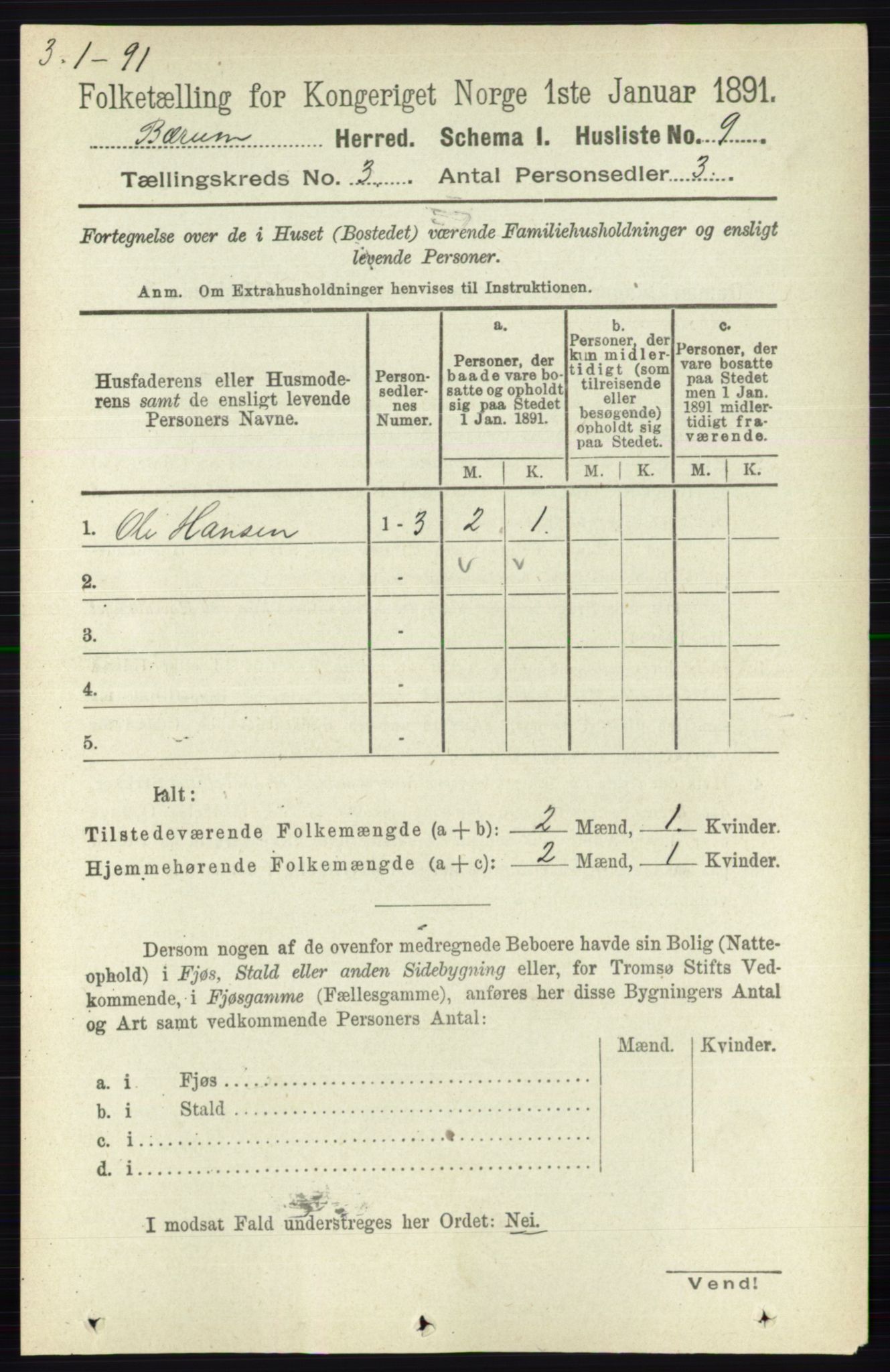 RA, 1891 census for 0219 Bærum, 1891, p. 1910