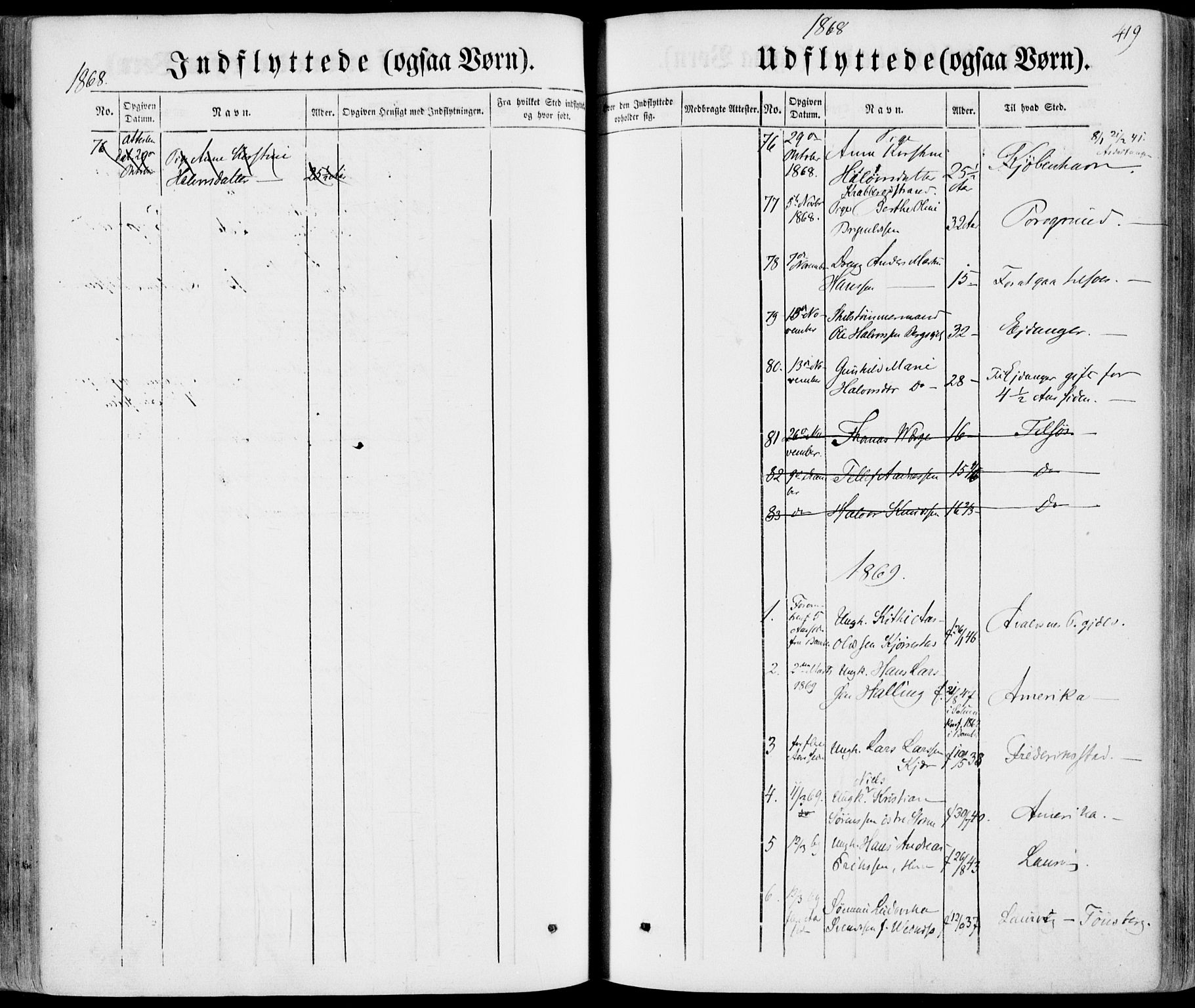 Bamble kirkebøker, AV/SAKO-A-253/F/Fa/L0005: Parish register (official) no. I 5, 1854-1869, p. 419