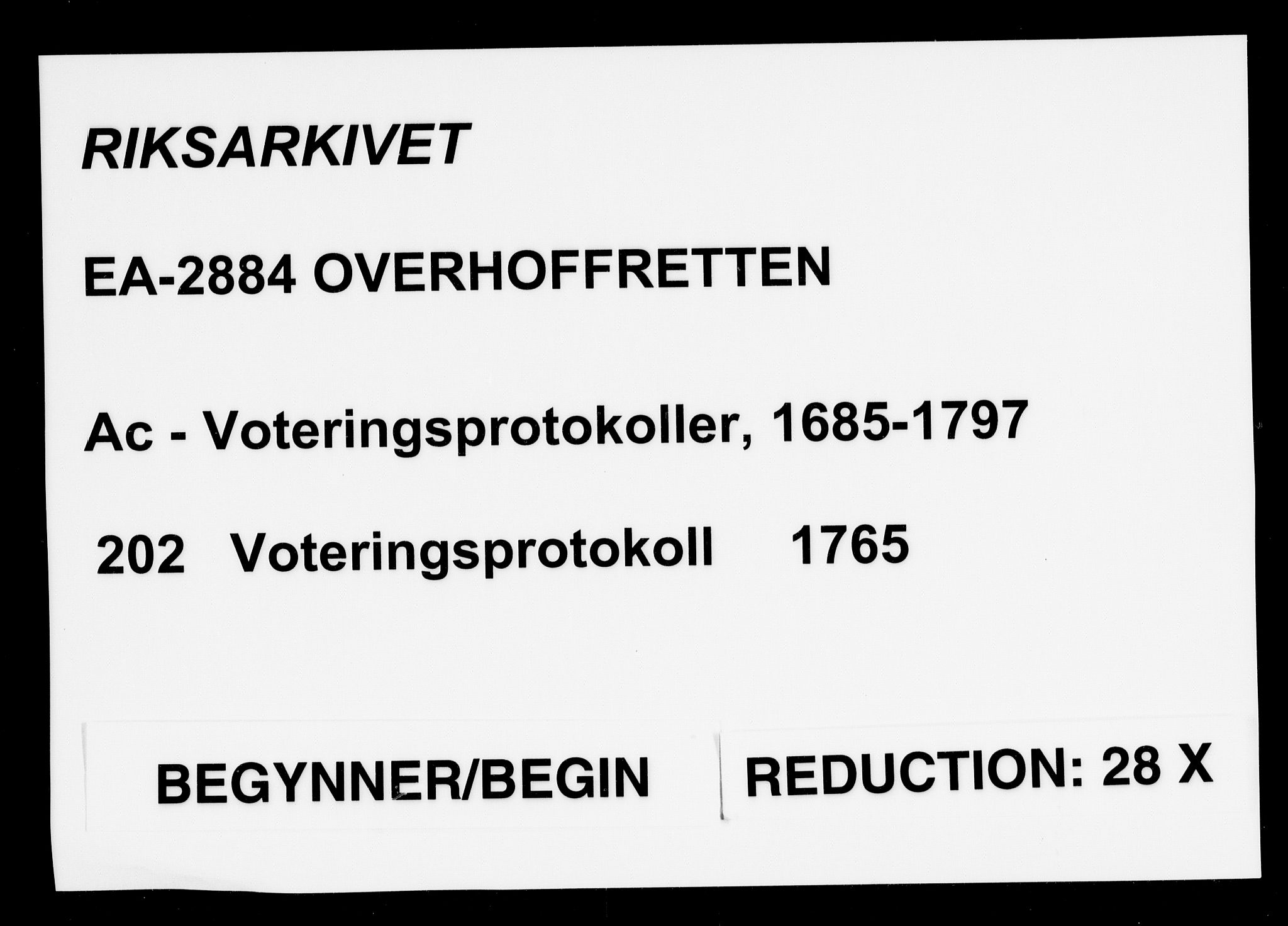 Overhoffretten 1667-1797, RA/EA-2884/Ac/L0202: Voteringsprotokoll, 1765