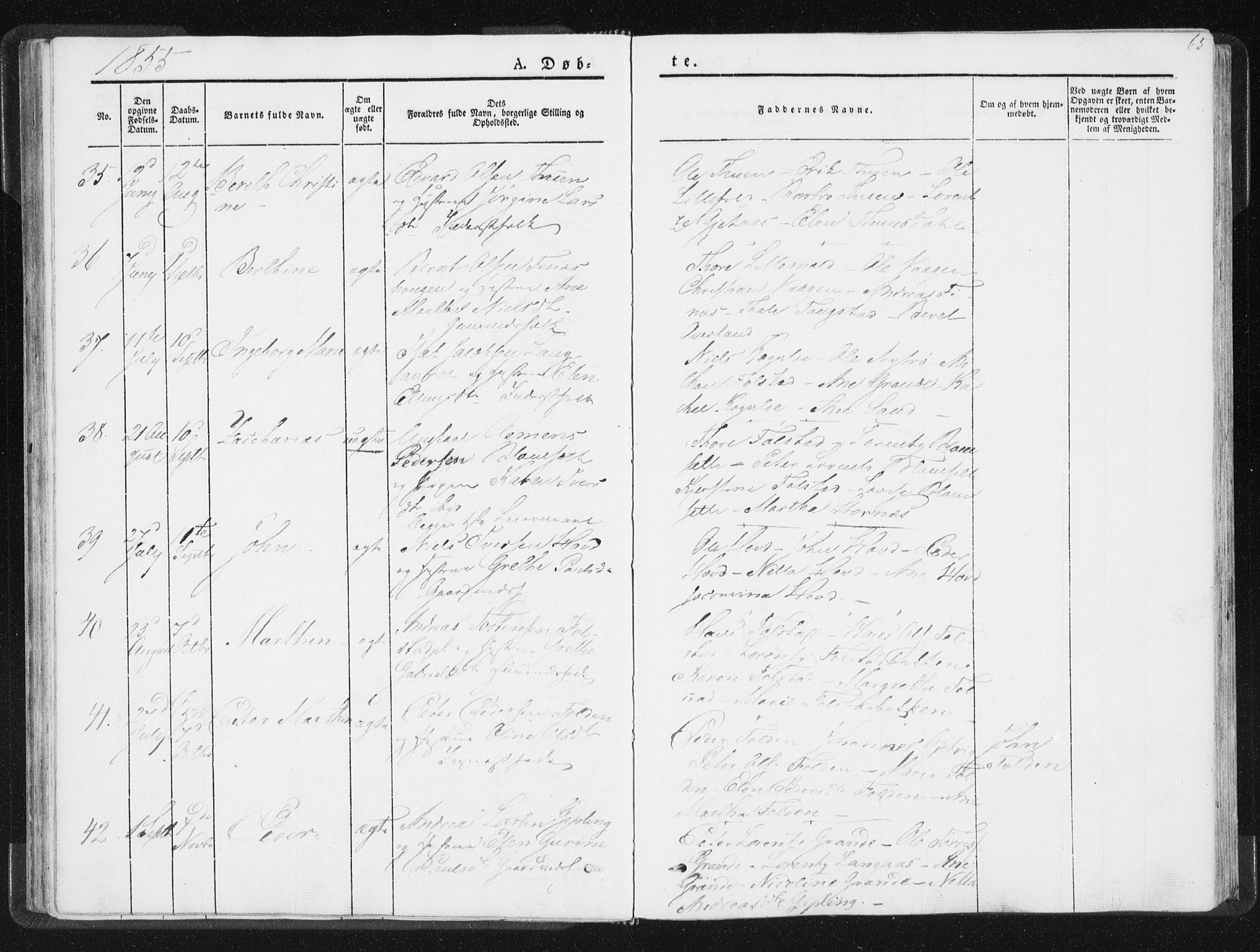 Ministerialprotokoller, klokkerbøker og fødselsregistre - Nord-Trøndelag, AV/SAT-A-1458/744/L0418: Parish register (official) no. 744A02, 1843-1866, p. 65