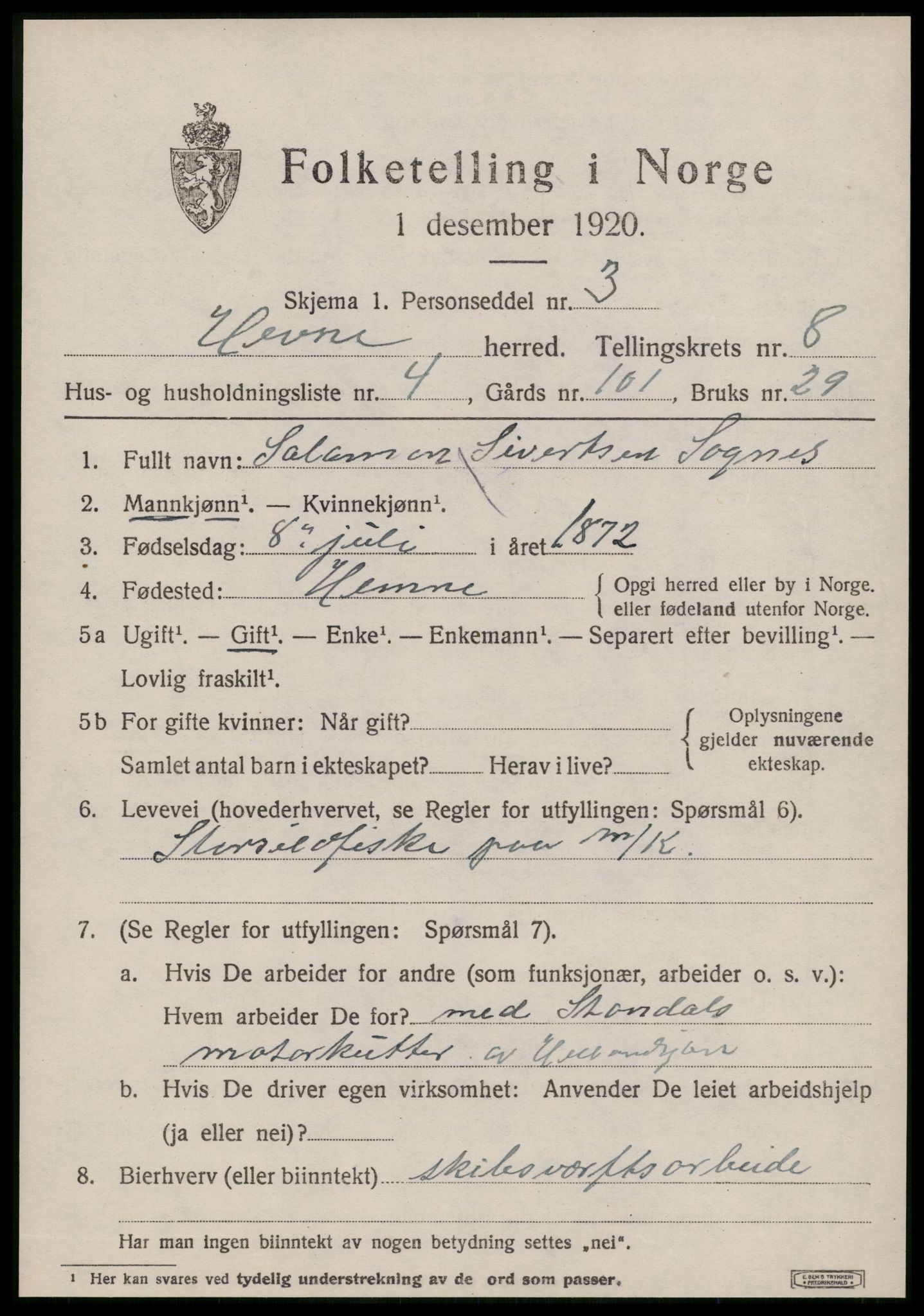 SAT, 1920 census for Hemne, 1920, p. 4712