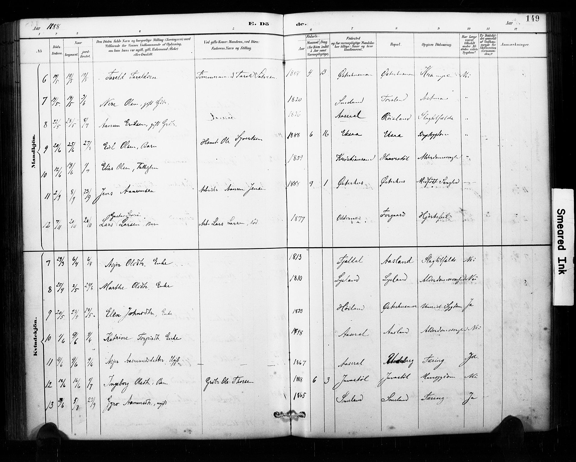 Åseral sokneprestkontor, AV/SAK-1111-0051/F/Fa/L0003: Parish register (official) no. A 3, 1884-1901, p. 149