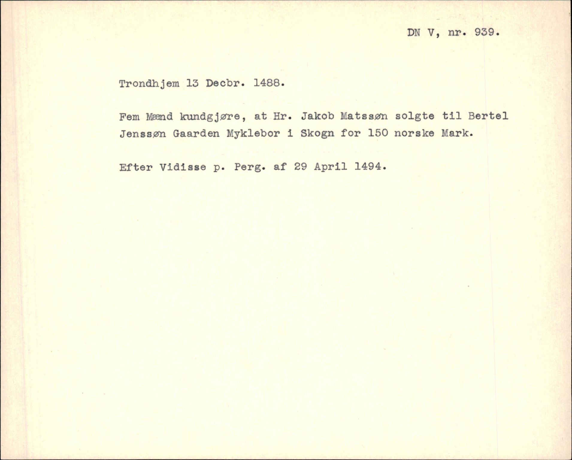 Riksarkivets diplomsamling, AV/RA-EA-5965/F35/F35f/L0003: Regestsedler: Diplomer fra DRA 1937 og 1996, p. 425