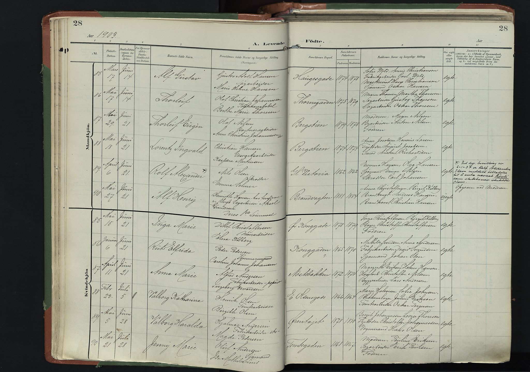 Bragernes kirkebøker, SAKO/A-6/F/Fb/L0009: Parish register (official) no. II 9, 1902-1911, p. 28