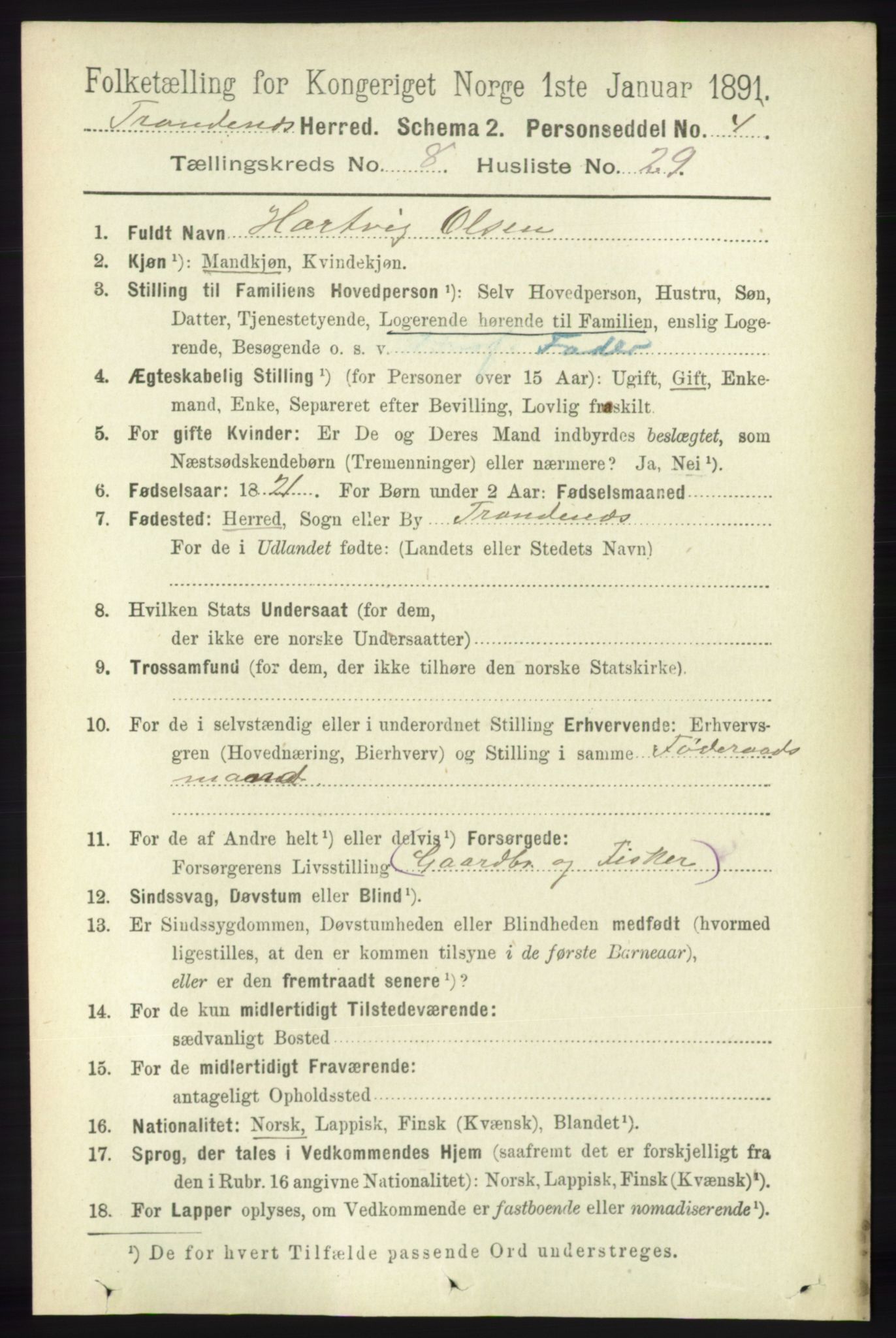 RA, 1891 census for 1914 Trondenes, 1891, p. 5958