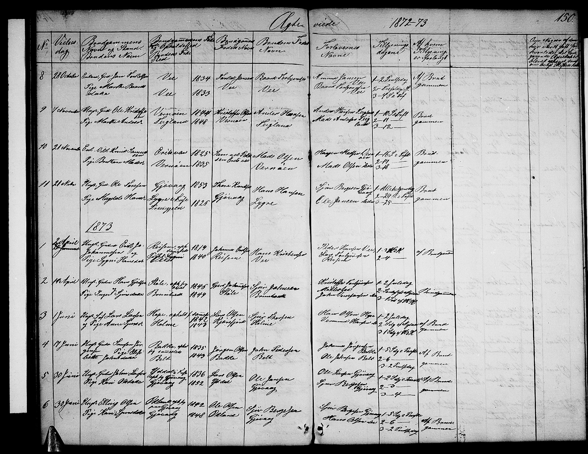 Tysnes sokneprestembete, SAB/A-78601/H/Hab: Parish register (copy) no. B 1, 1855-1877, p. 150