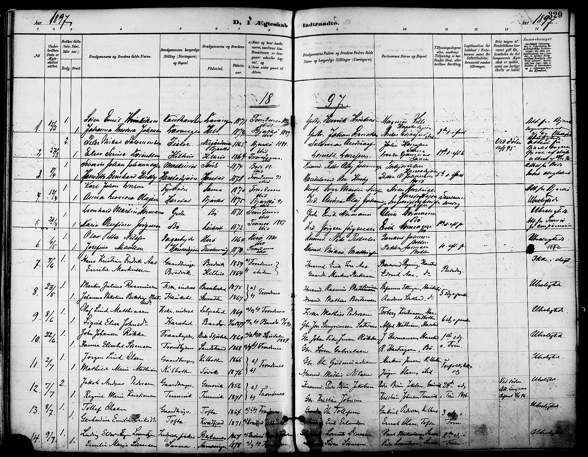 Trondenes sokneprestkontor, SATØ/S-1319/H/Ha/L0016kirke: Parish register (official) no. 16, 1890-1898, p. 329