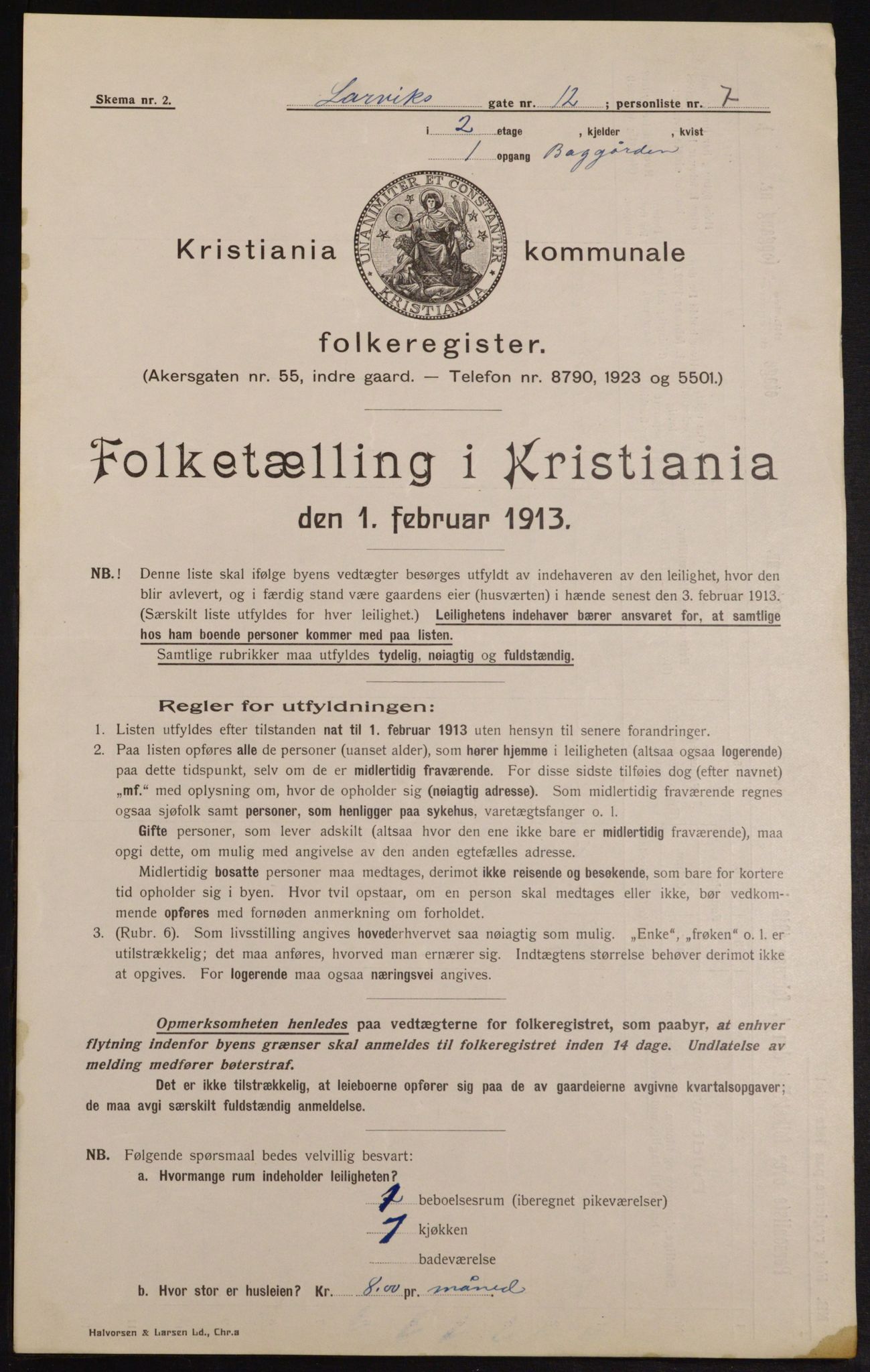 OBA, Municipal Census 1913 for Kristiania, 1913, p. 56960