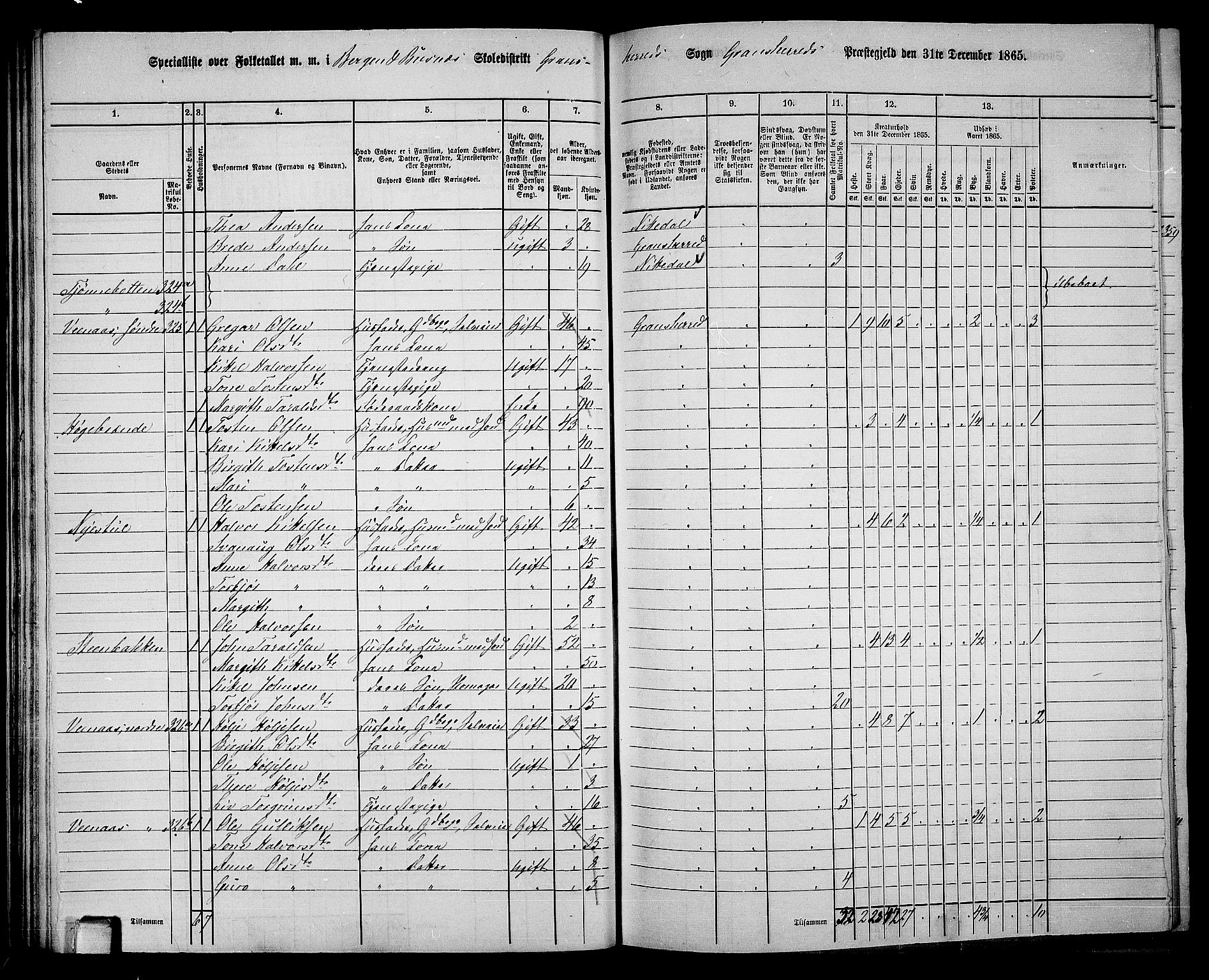 RA, 1865 census for Gransherad, 1865, p. 36