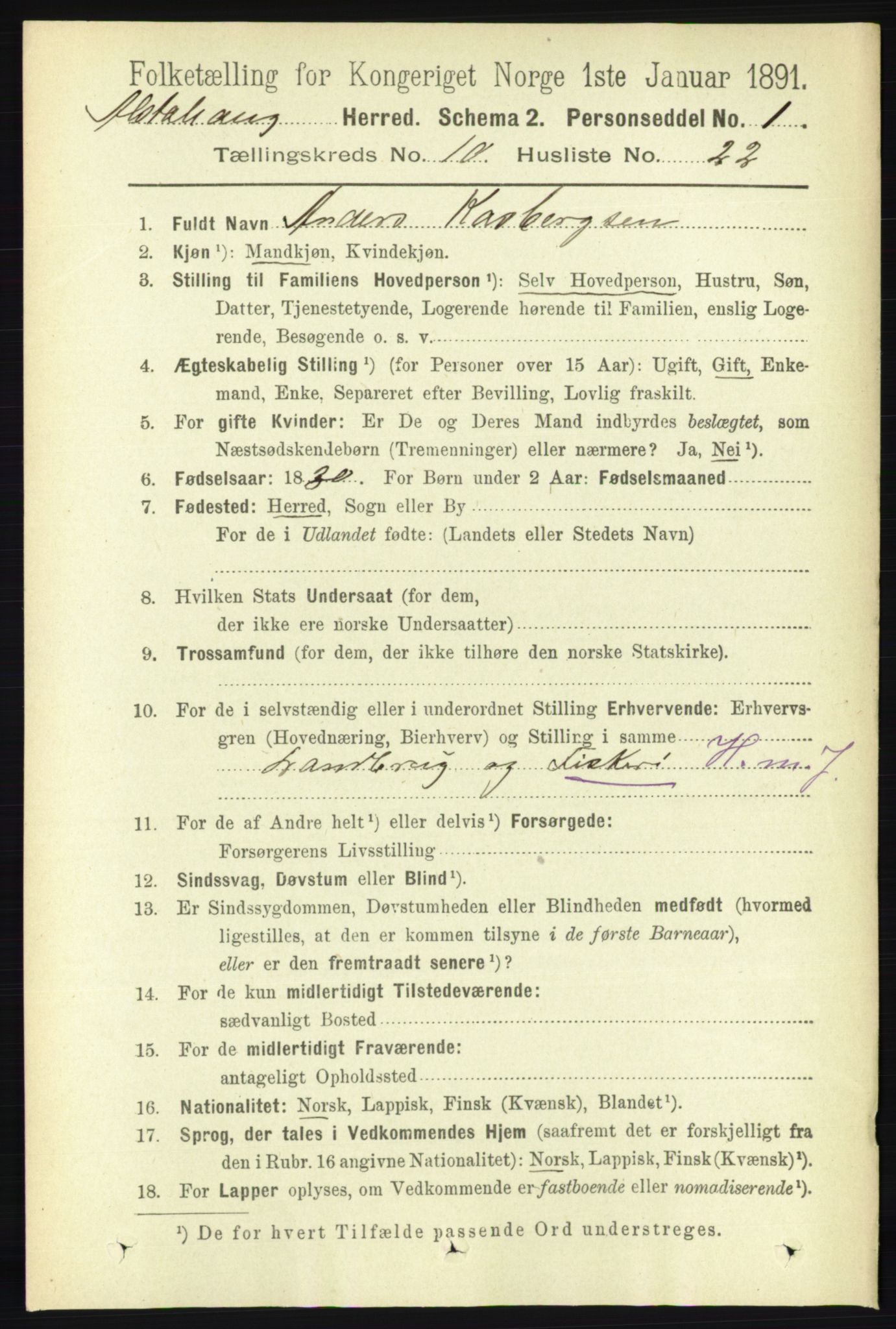 RA, 1891 census for 1820 Alstahaug, 1891, p. 3675