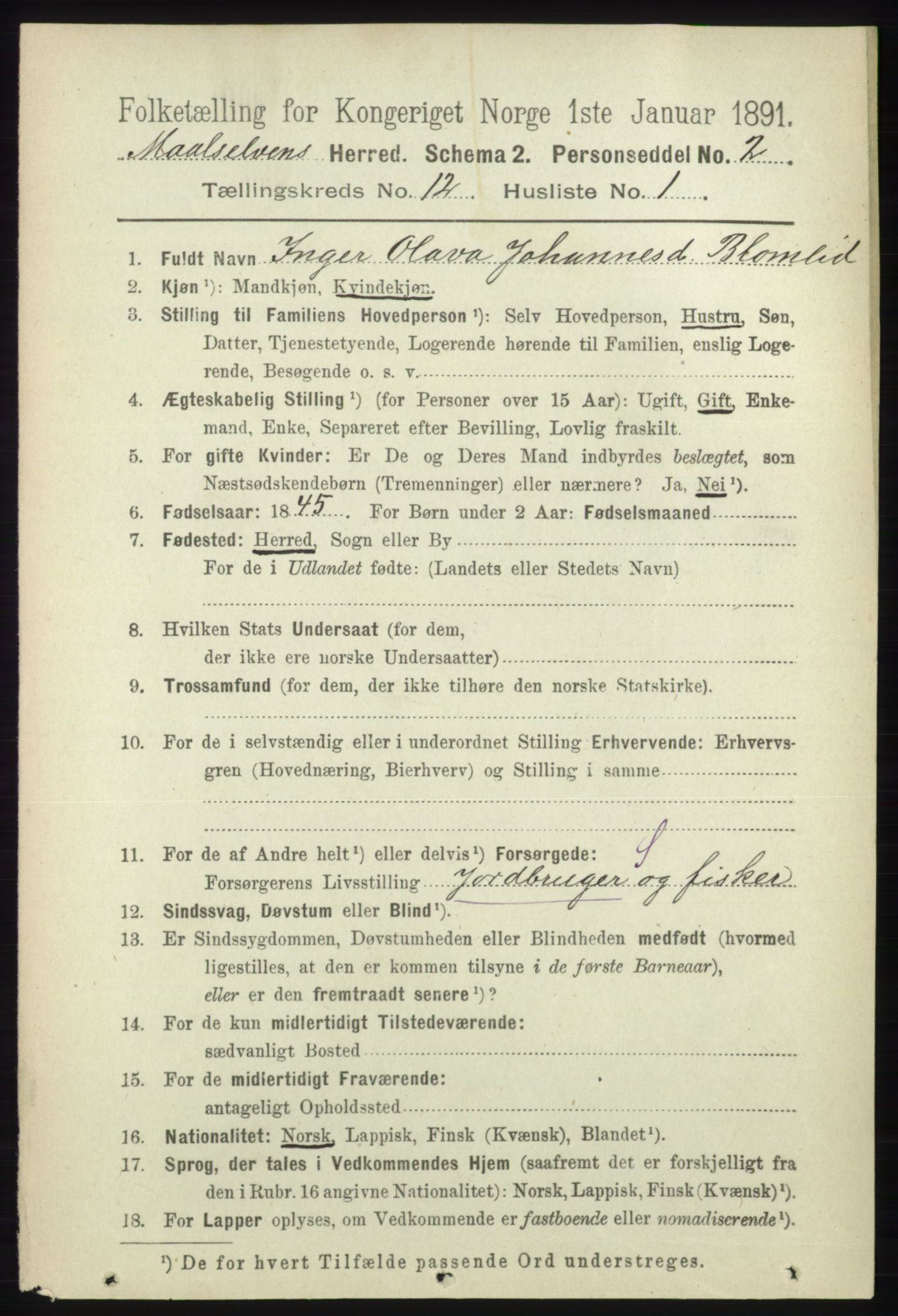 RA, 1891 census for 1924 Målselv, 1891, p. 3790