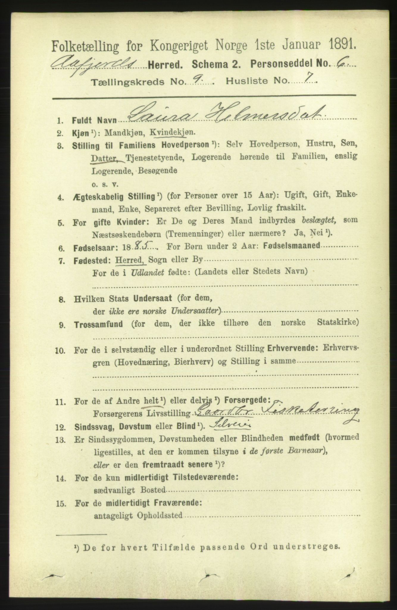 RA, 1891 census for 1630 Åfjord, 1891, p. 2490