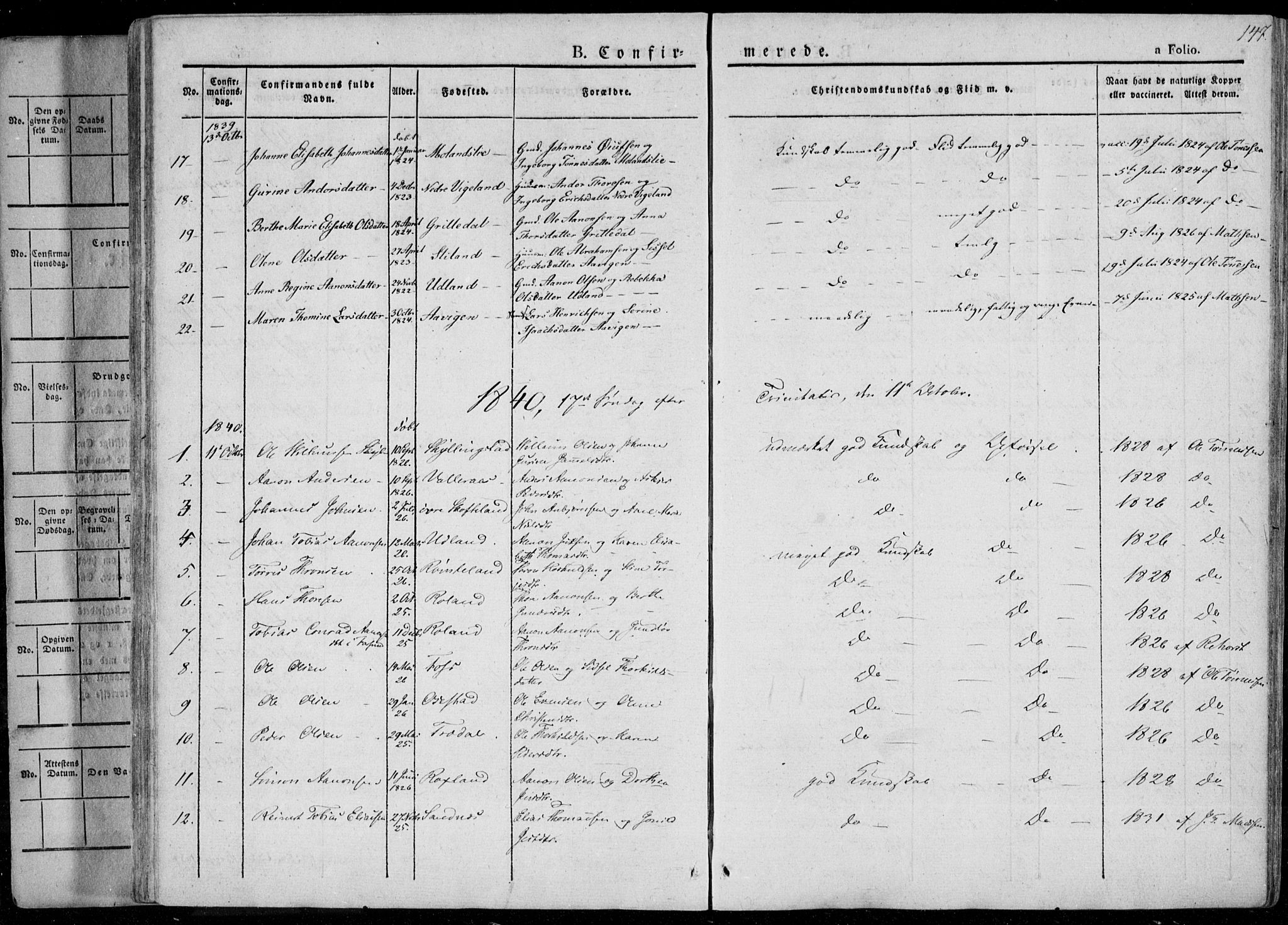 Sør-Audnedal sokneprestkontor, AV/SAK-1111-0039/F/Fa/Fab/L0006: Parish register (official) no. A 6, 1829-1855, p. 147