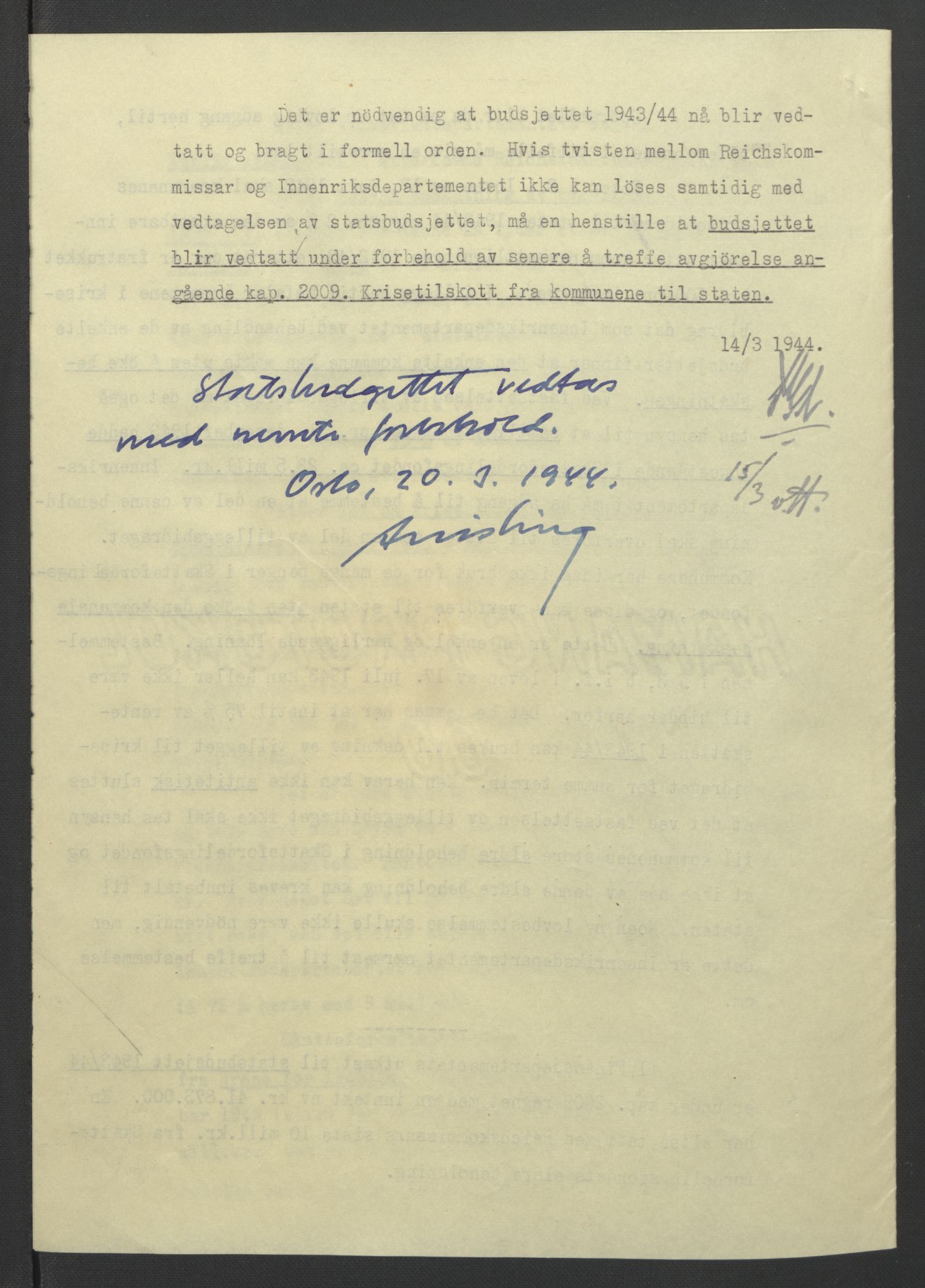 NS-administrasjonen 1940-1945 (Statsrådsekretariatet, de kommisariske statsråder mm), AV/RA-S-4279/D/Db/L0090: Foredrag til vedtak utenfor ministermøte, 1942-1945, p. 202