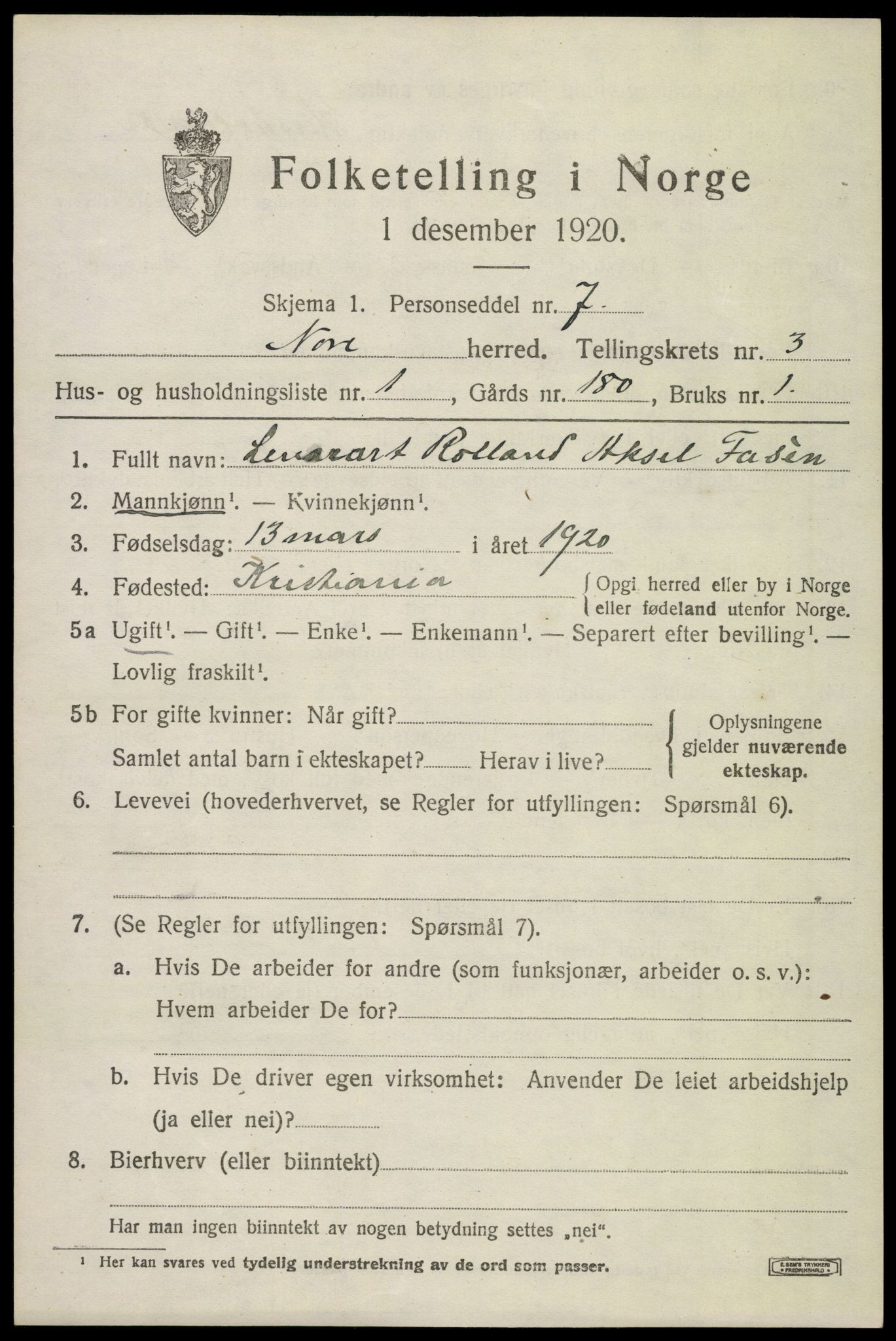 SAKO, 1920 census for Nore, 1920, p. 1466