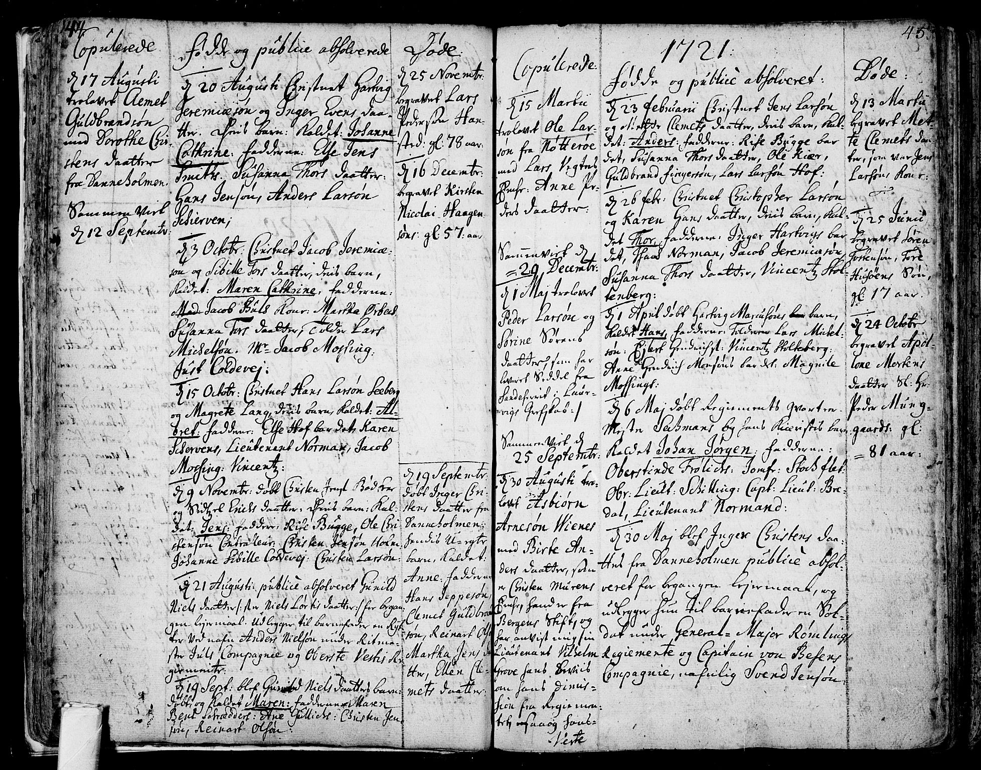 Tønsberg kirkebøker, AV/SAKO-A-330/F/Fb/L0001: Parish register (official) no. II 1, 1690-1796, p. 44-45