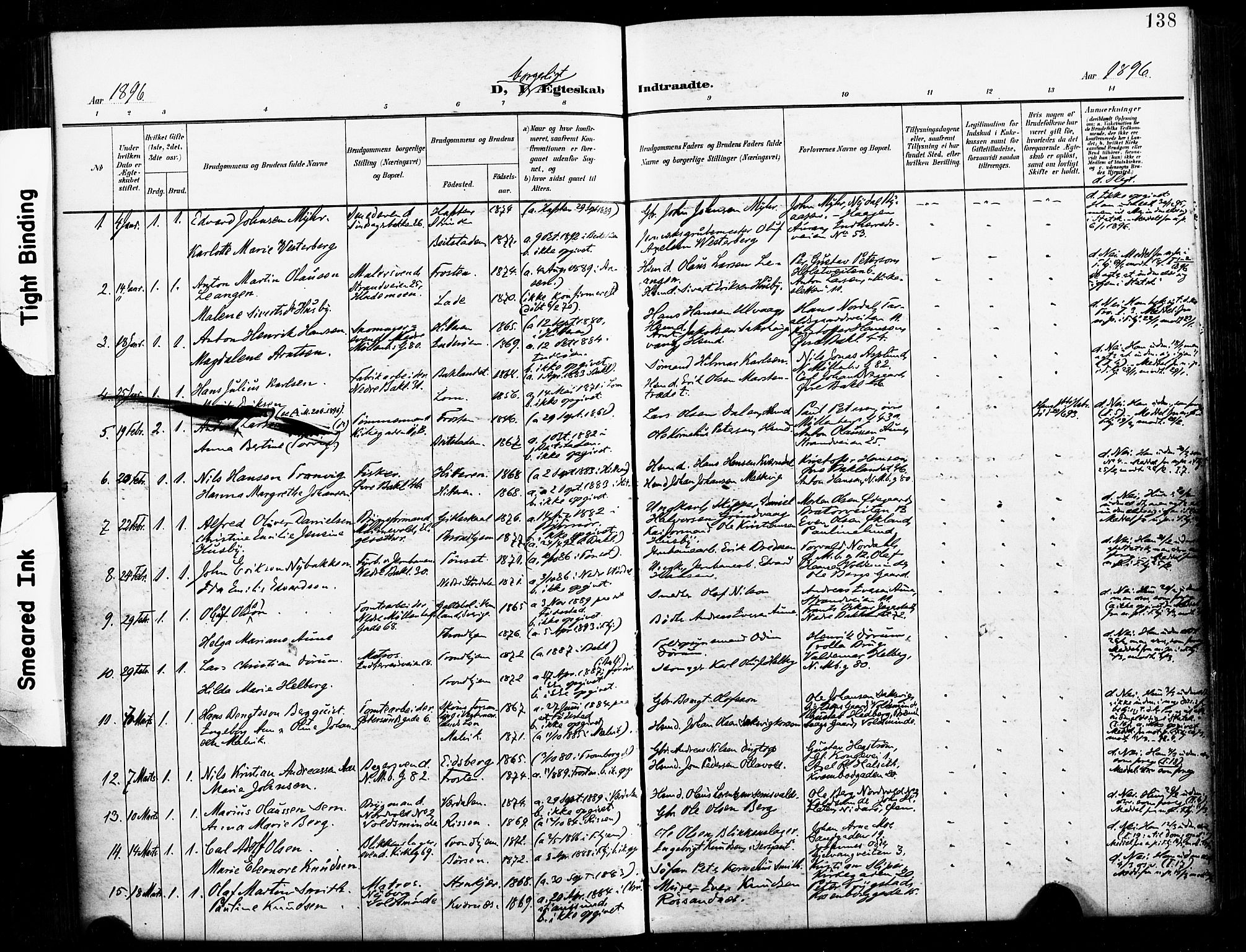 Ministerialprotokoller, klokkerbøker og fødselsregistre - Sør-Trøndelag, AV/SAT-A-1456/604/L0198: Parish register (official) no. 604A19, 1893-1900, p. 138