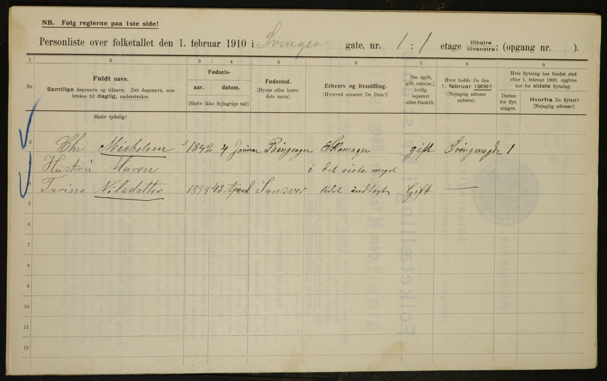 OBA, Municipal Census 1910 for Kristiania, 1910, p. 100645