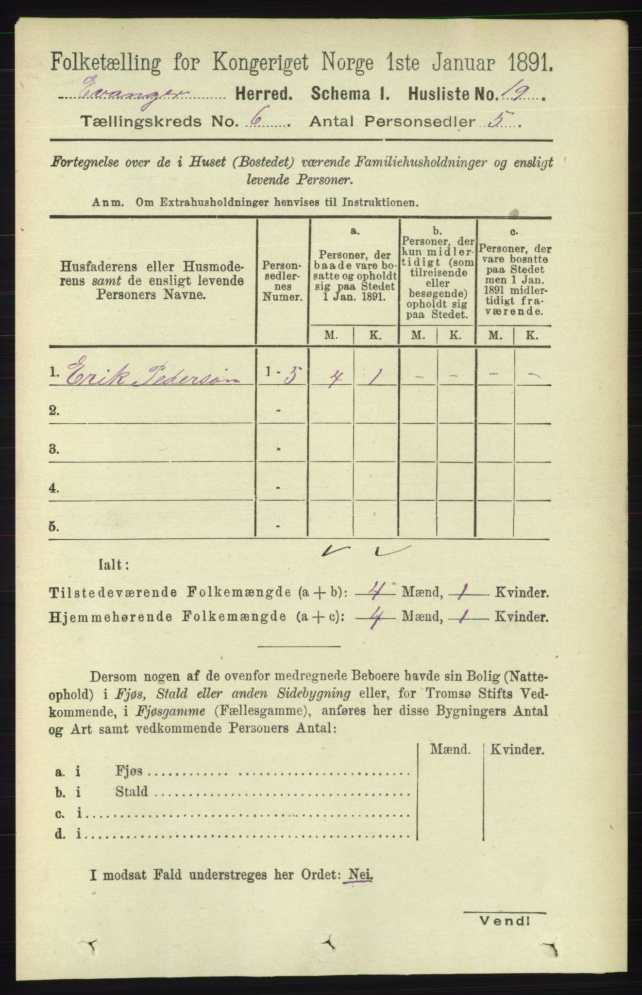 RA, 1891 census for 1237 Evanger, 1891, p. 1598