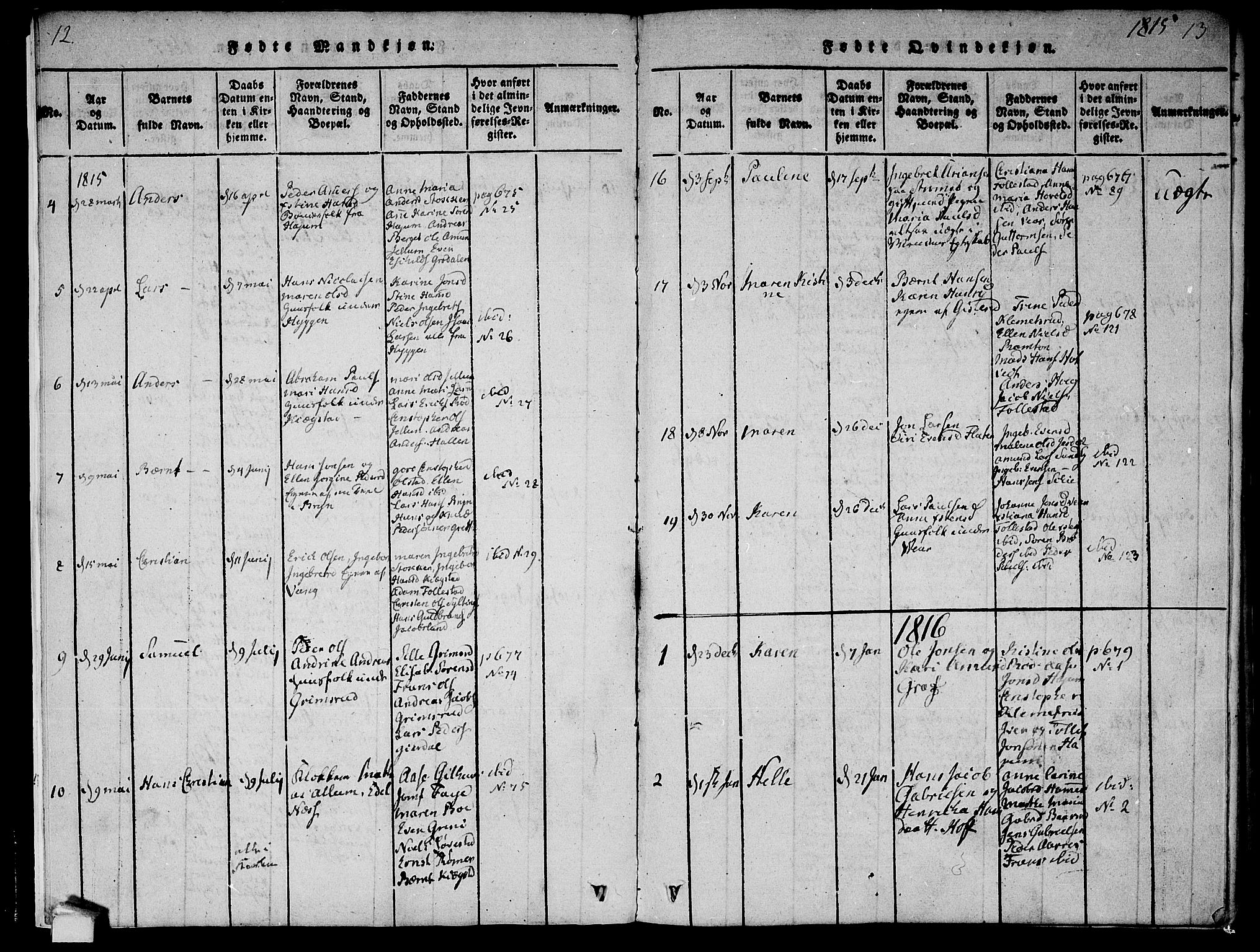 Røyken kirkebøker, SAKO/A-241/F/Fa/L0004: Parish register (official) no. 4, 1814-1832, p. 12-13