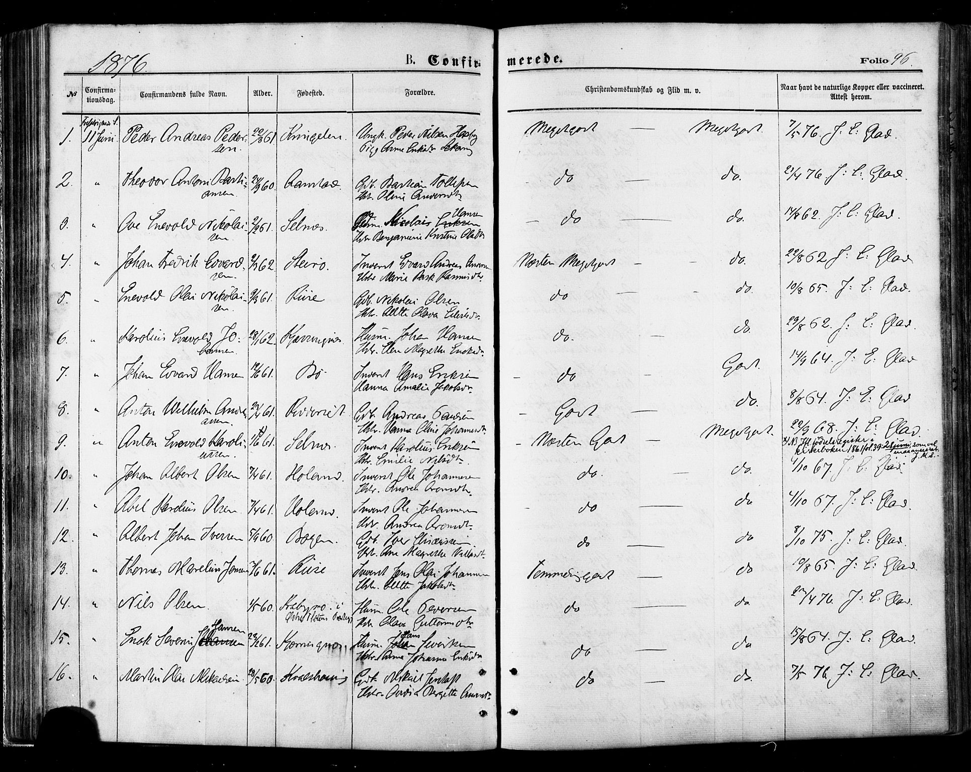 Ministerialprotokoller, klokkerbøker og fødselsregistre - Nordland, AV/SAT-A-1459/895/L1370: Parish register (official) no. 895A05, 1873-1884, p. 96