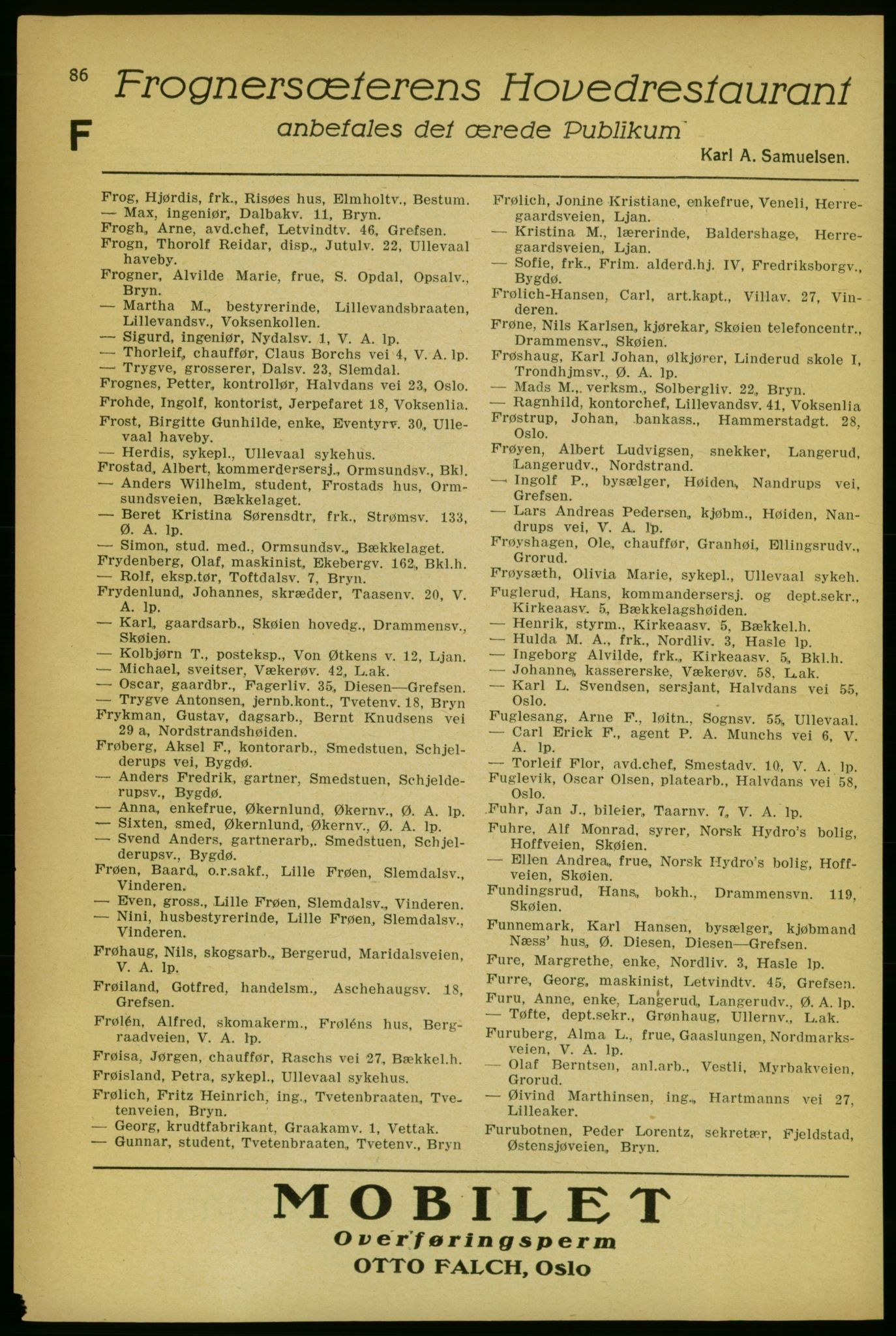 Aker adressebok/adressekalender, PUBL/001/A/004: Aker adressebok, 1929, p. 86