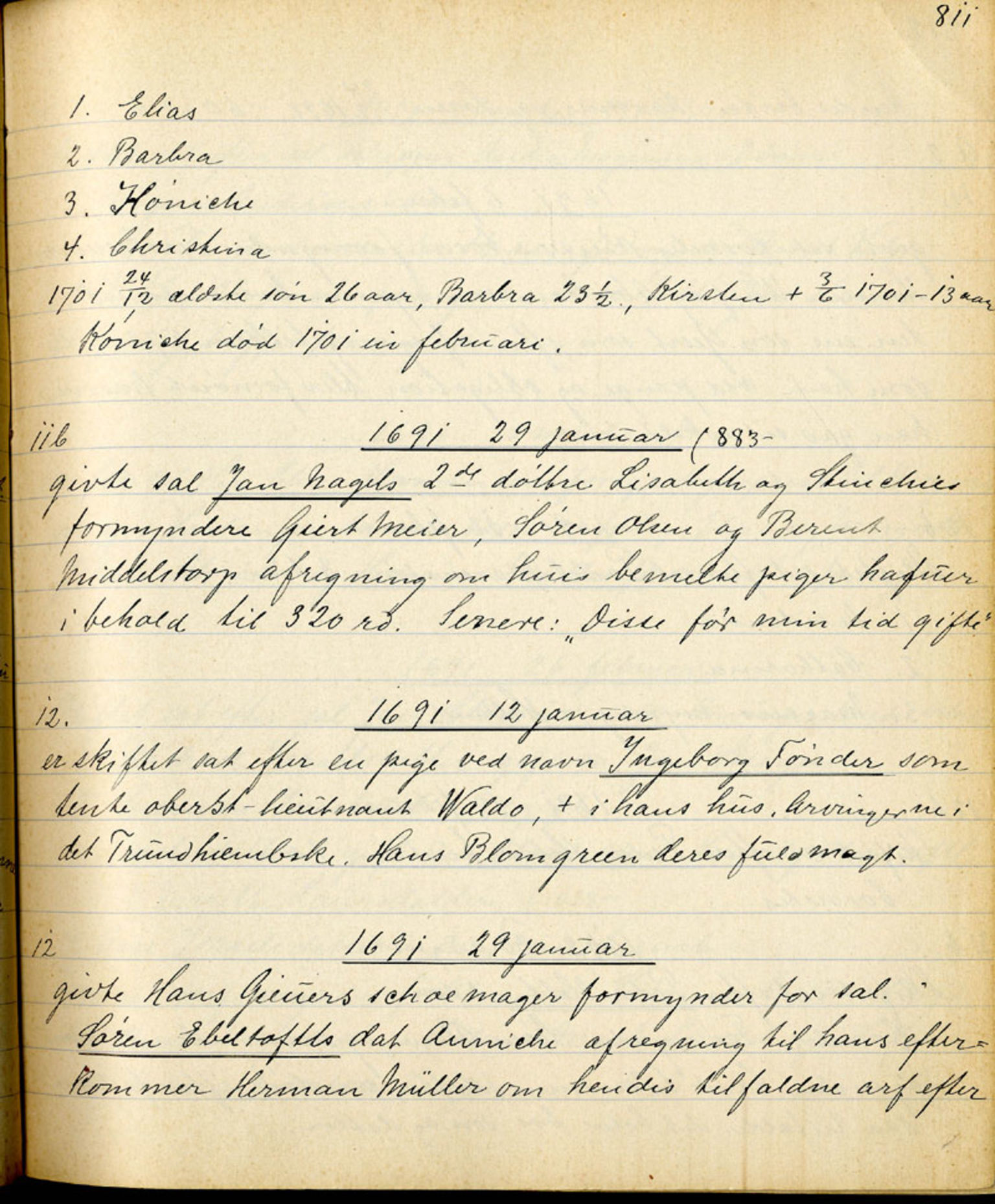 Sollied, Olaf og Thora - samlinger, SAB/SAB/DA-0401/01/L0010/0003: Skifte: Utdrag av skifteprotokoller / 94 Skifteprotokoller: utdrag, 1675-1785, p. 811