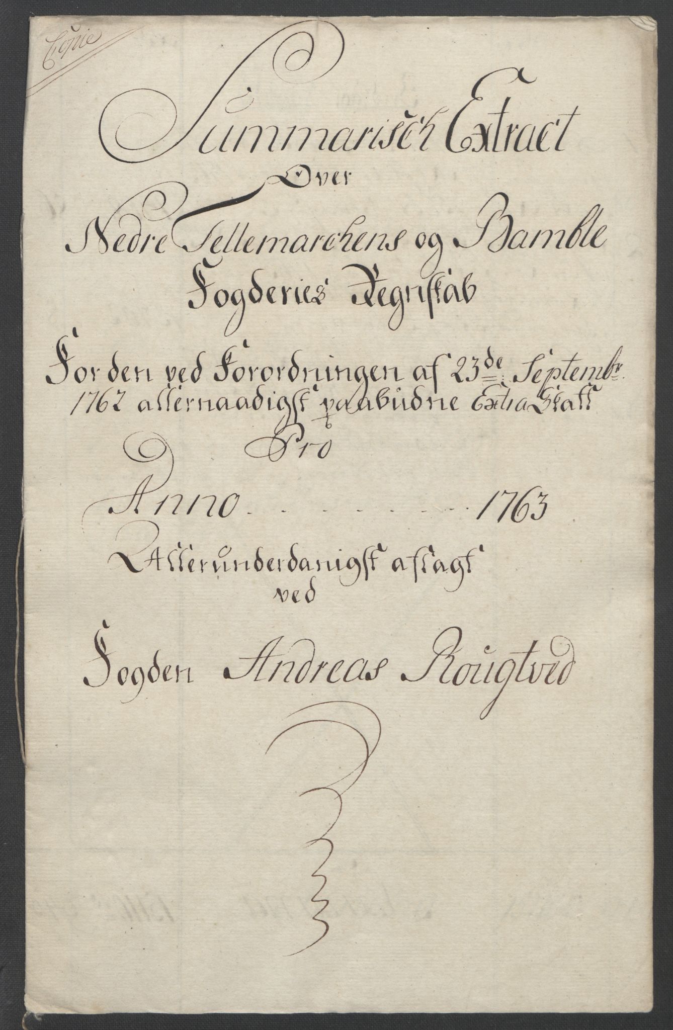 Rentekammeret inntil 1814, Reviderte regnskaper, Fogderegnskap, AV/RA-EA-4092/R37/L2239: Ekstraskatten Nedre Telemark og Bamble, 1762-1763, p. 368