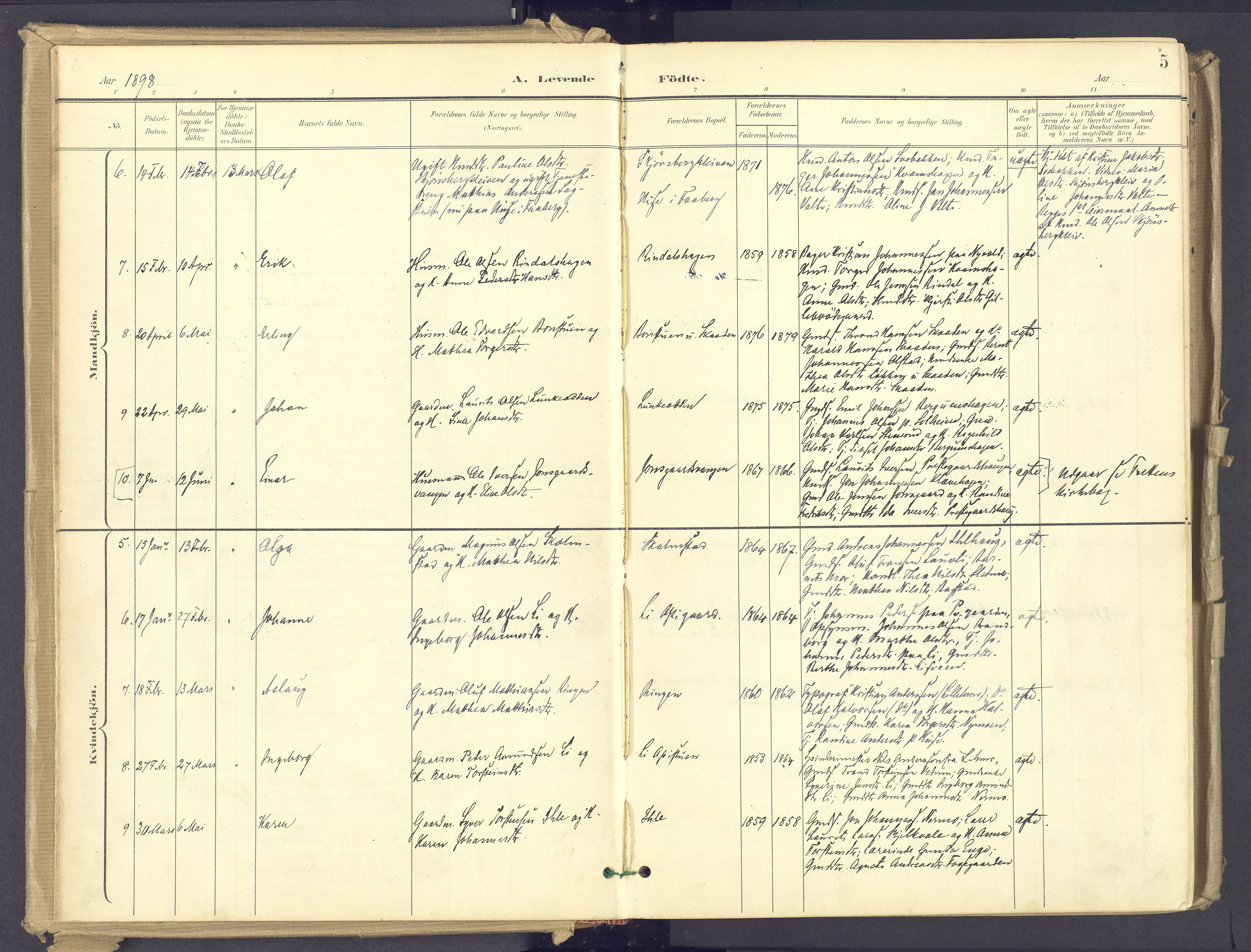 Øyer prestekontor, AV/SAH-PREST-084/H/Ha/Haa/L0012: Parish register (official) no. 12, 1897-1920, p. 5