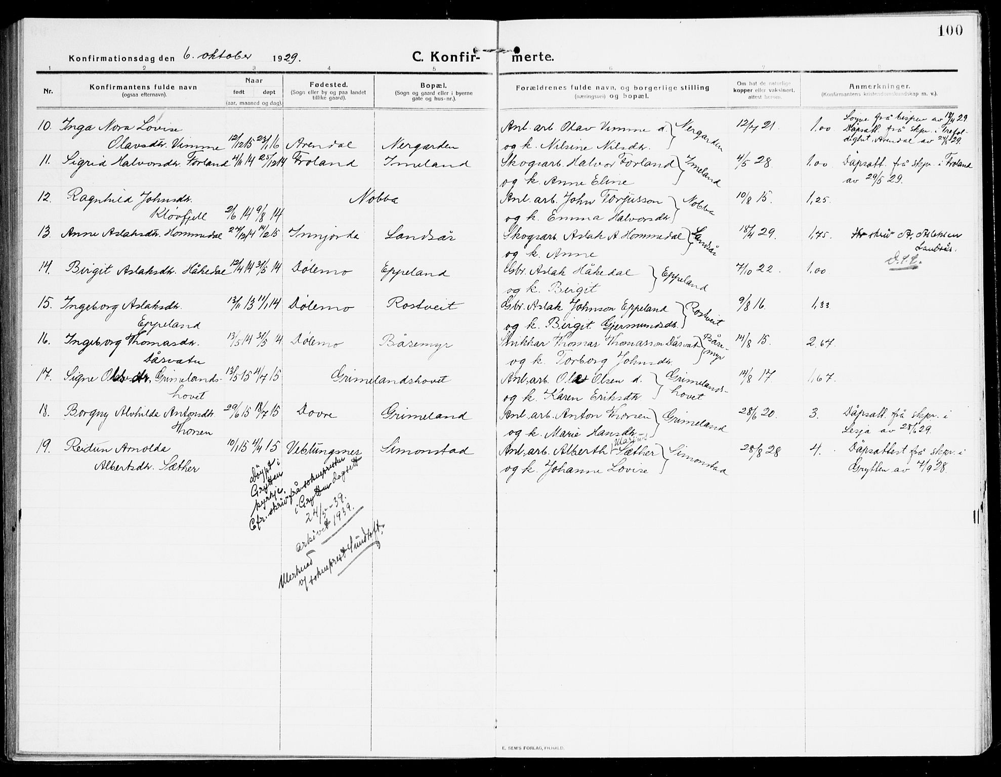 Åmli sokneprestkontor, AV/SAK-1111-0050/F/Fa/Fac/L0013: Parish register (official) no. A 13, 1914-1933, p. 100