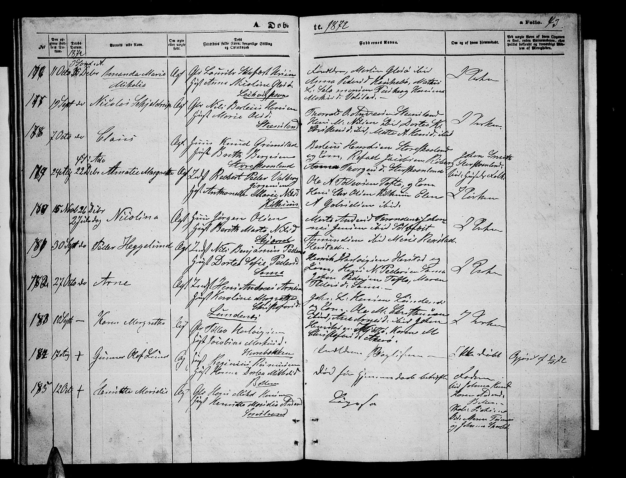 Trondenes sokneprestkontor, SATØ/S-1319/H/Hb/L0009klokker: Parish register (copy) no. 9, 1870-1876, p. 43