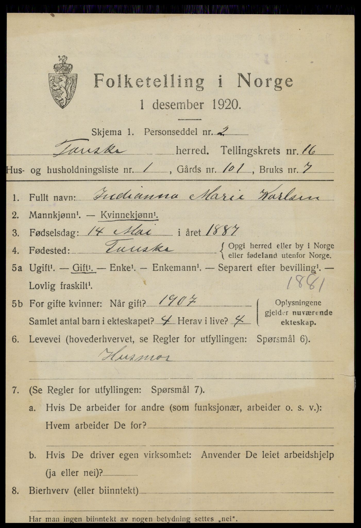 SAT, 1920 census for Fauske, 1920, p. 9768