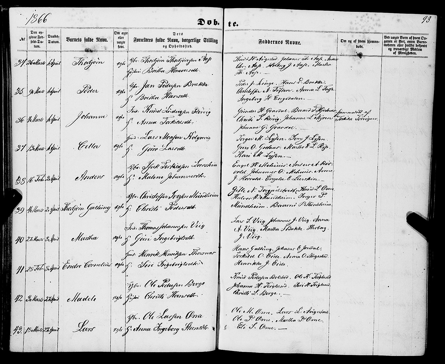 Strandebarm sokneprestembete, AV/SAB-A-78401/H/Haa: Parish register (official) no. A 8, 1858-1872, p. 93