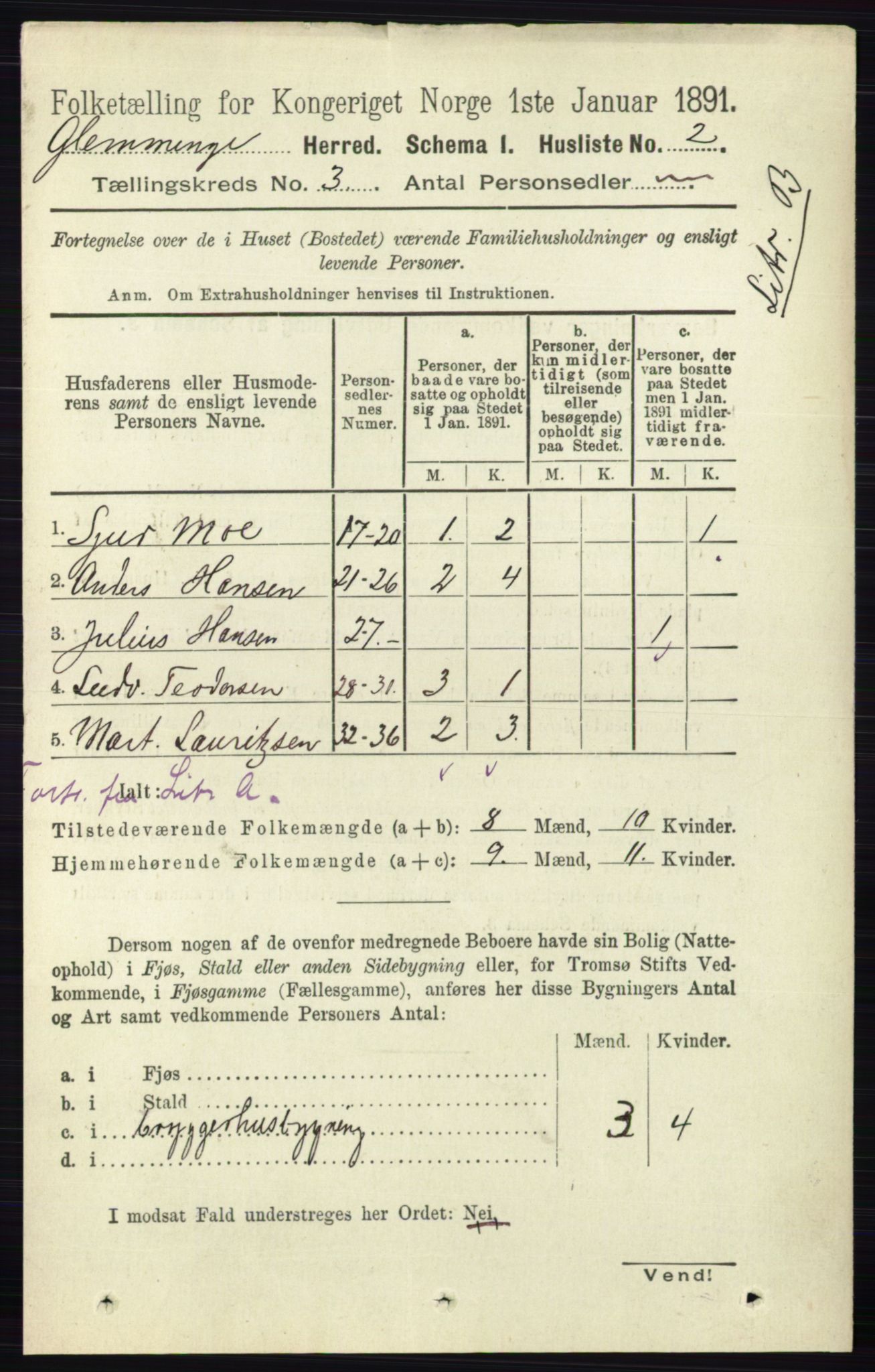 RA, 1891 census for 0132 Glemmen, 1891, p. 1792