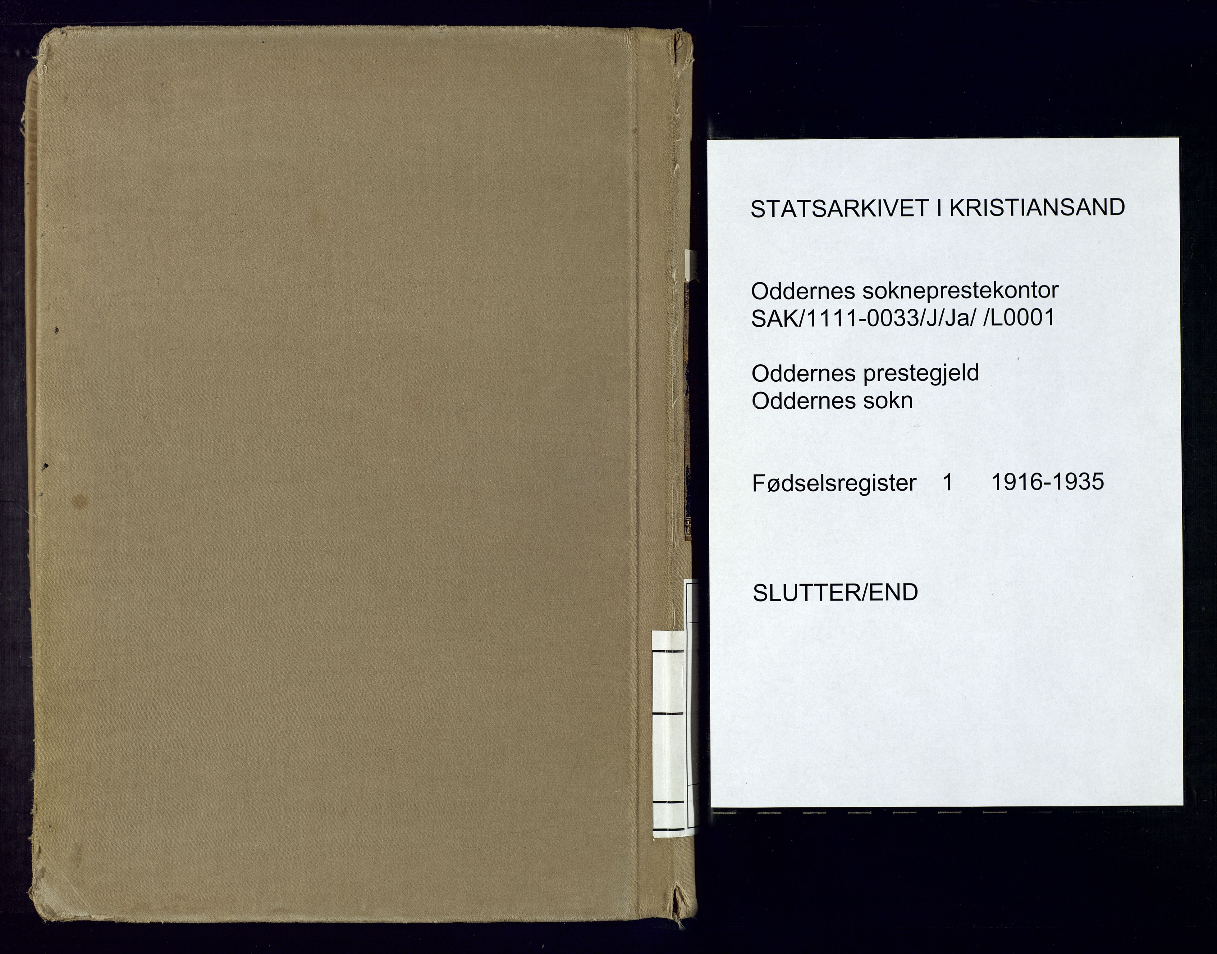 Oddernes sokneprestkontor, AV/SAK-1111-0033/J/Ja/L0001: Birth register no. 1, 1916-1935