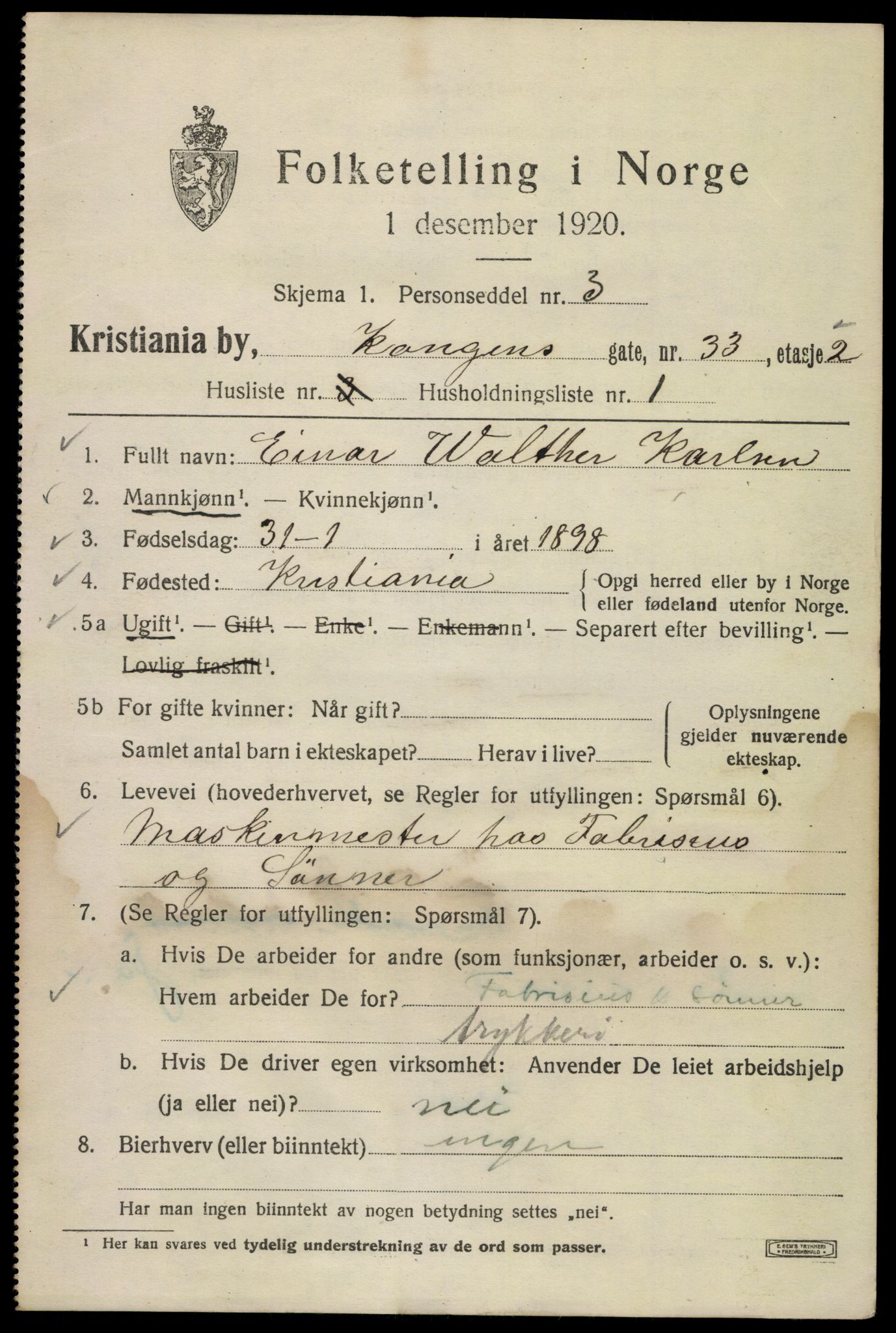 SAO, 1920 census for Kristiania, 1920, p. 346733